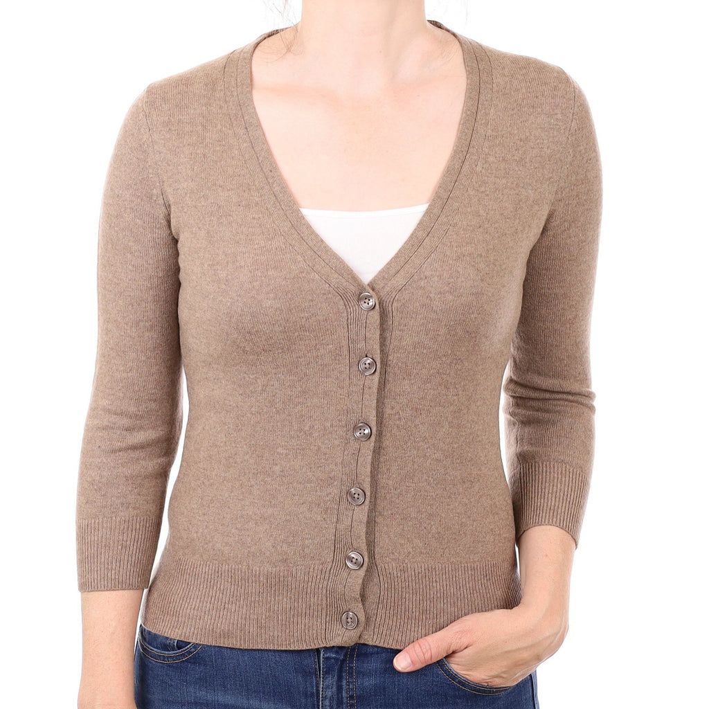 Mocha Brown Cashmere V Neck Cardigan Small