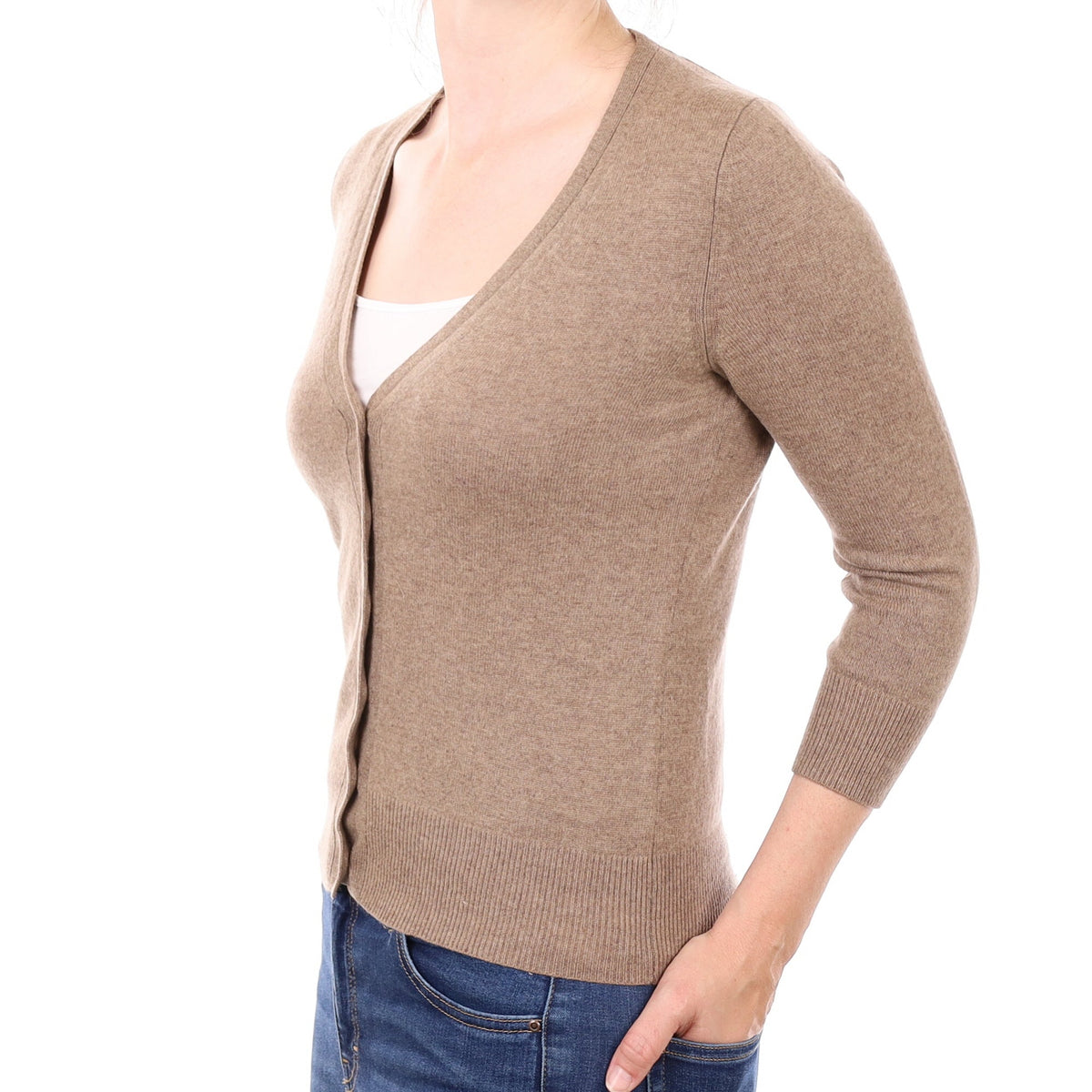 Mocha Brown Cashmere V Neck Cardigan Small