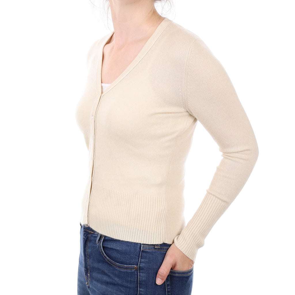 Antique White Cashmere V Neck Cardigan Small