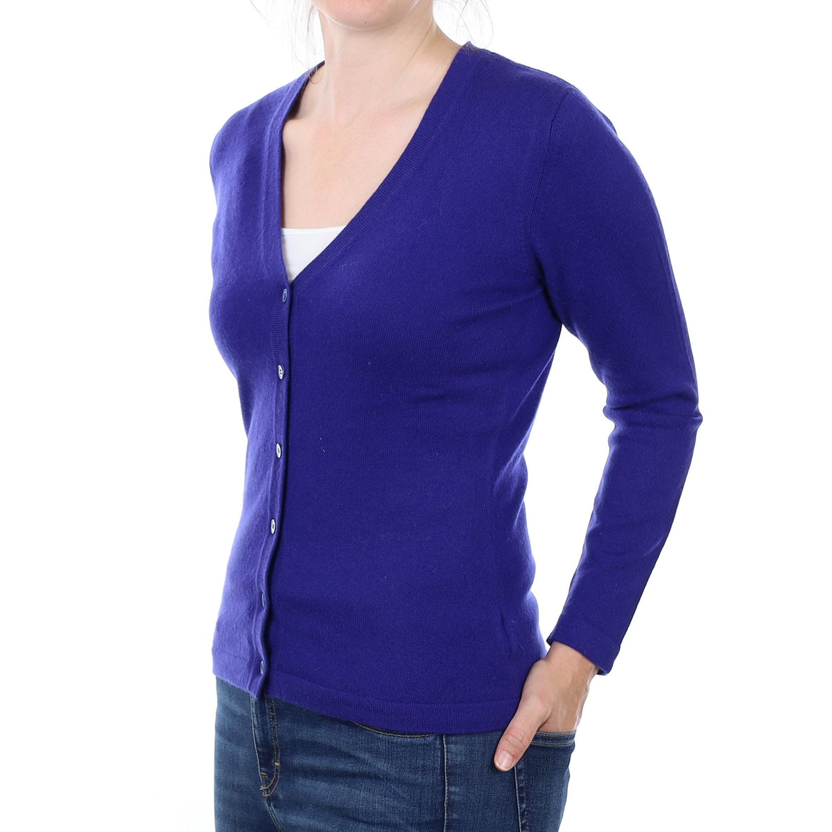 Indigo Blue Cashmere V Neck Cardigan Small