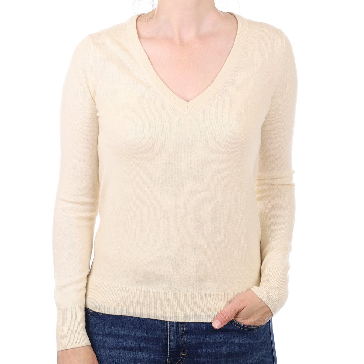 Buttermilk Cashmere V Neck Jumper Small