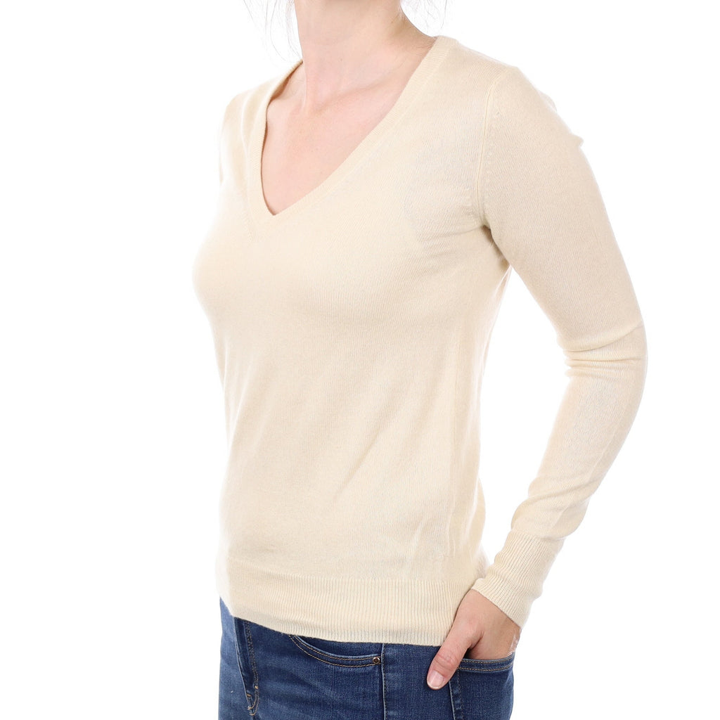 Buttermilk Cashmere V Neck Jumper Small