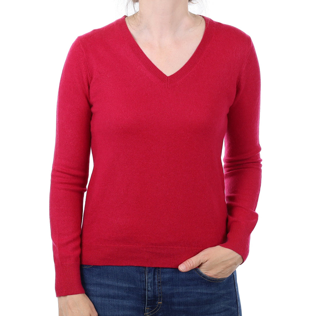Cherry Pink Cashmere V Neck Jumper Small