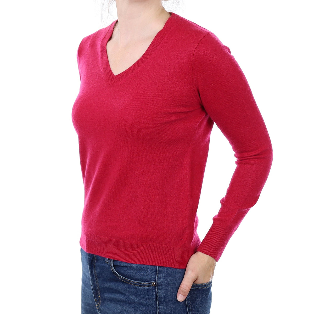 Cherry Pink Cashmere V Neck Jumper Small