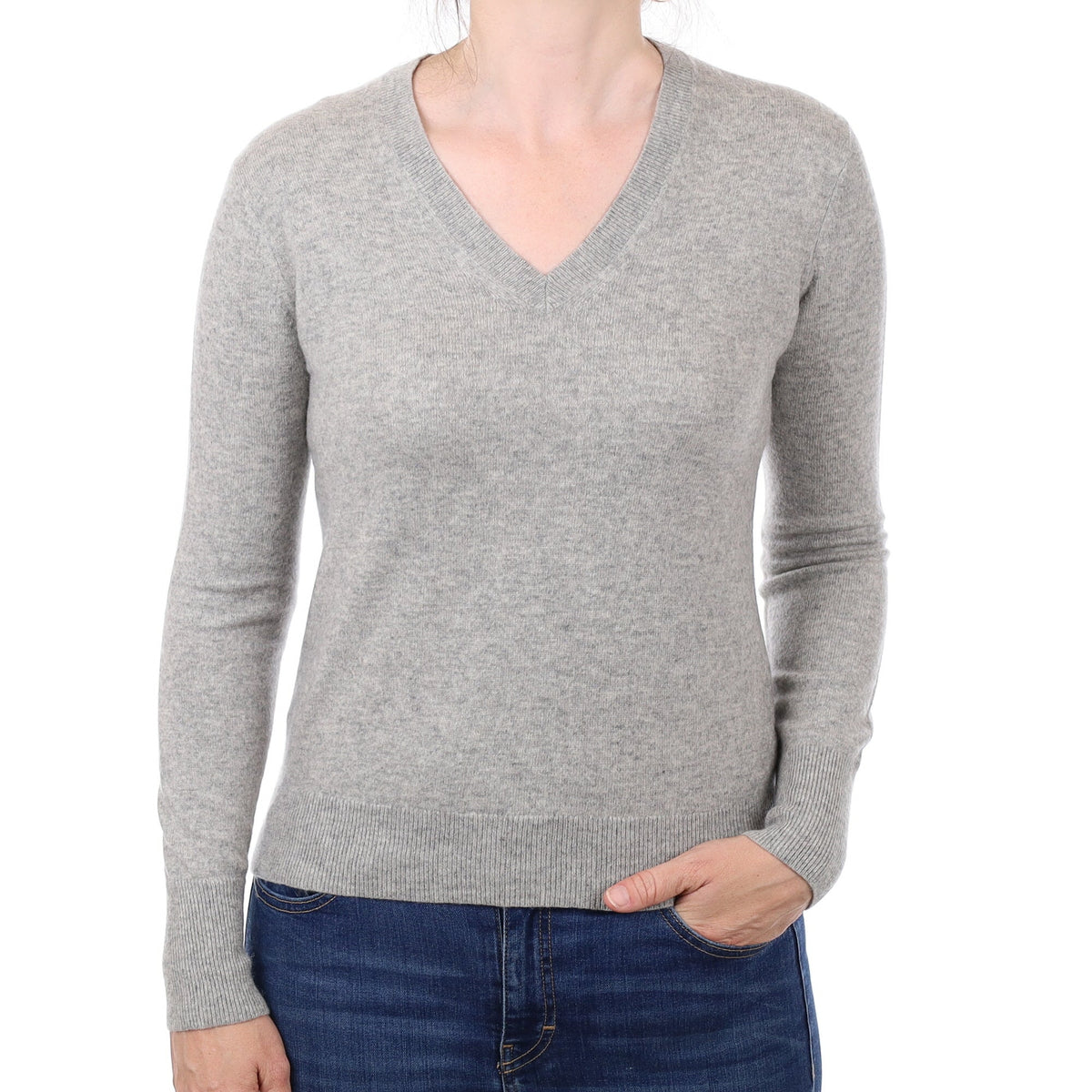 Smoke Grey Cashmere V Neck Jumper Small