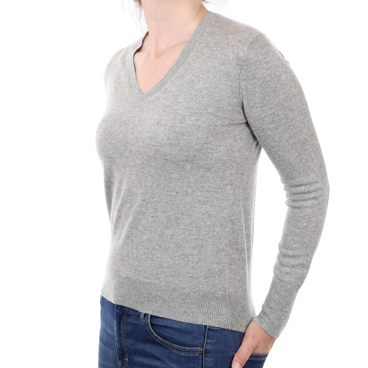 Smoke Grey Cashmere V Neck Jumper Small