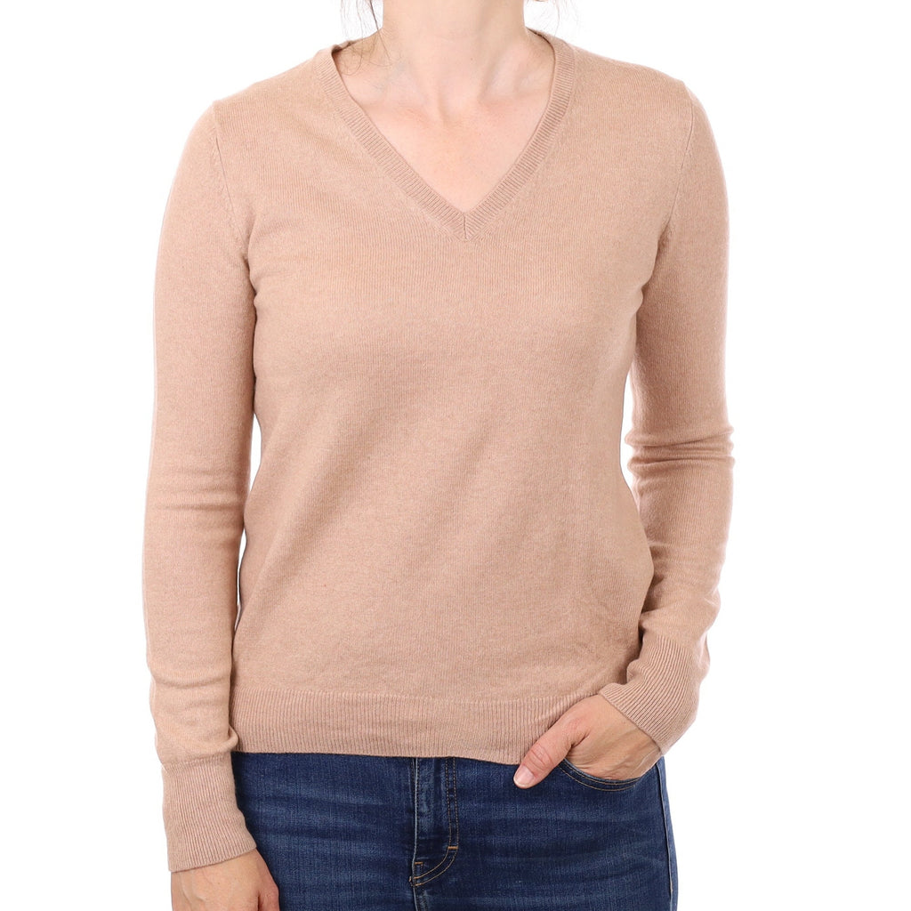 Nude Beige Cashmere V Neck Jumper Small