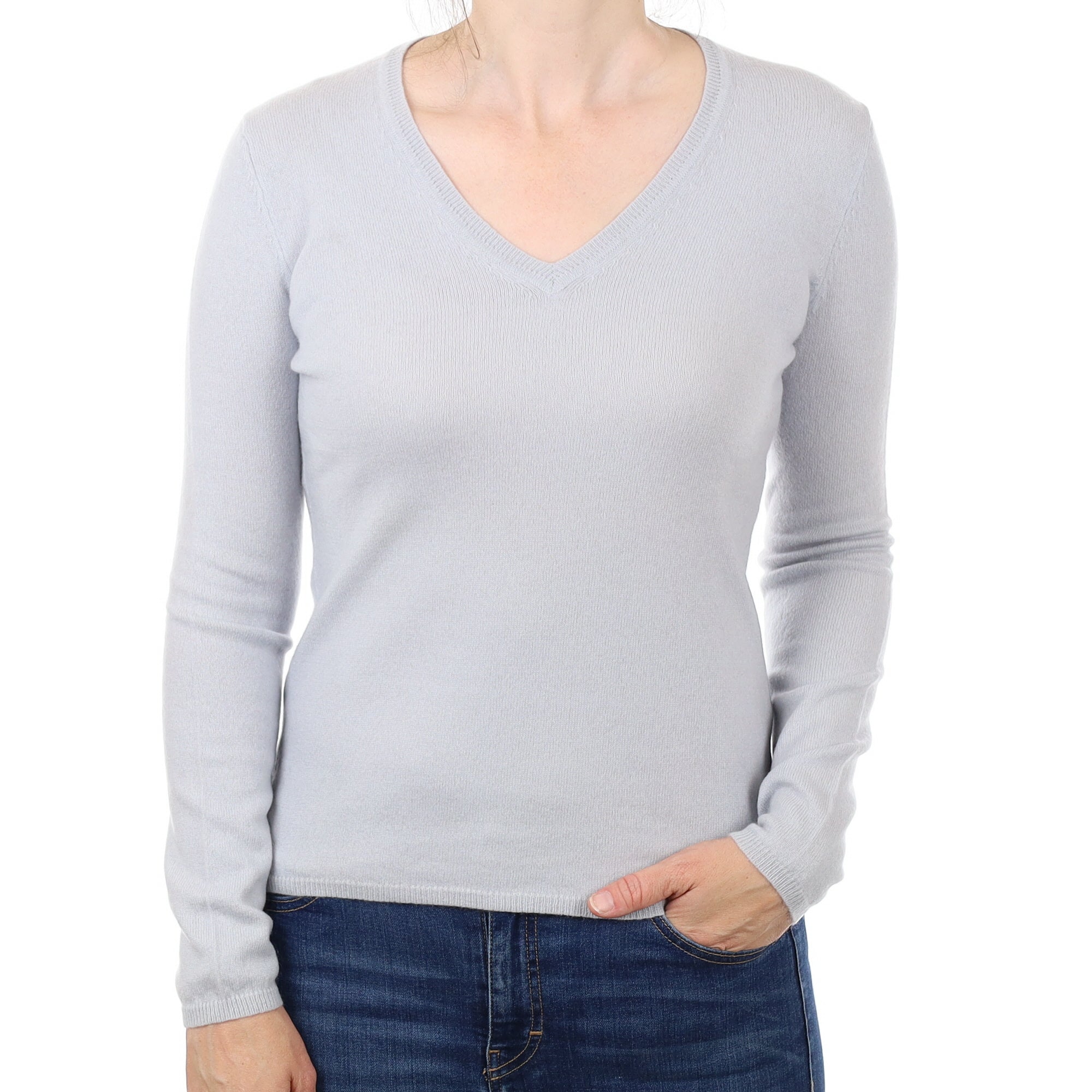 Dove Blue Cashmere V Neck Jumper Small