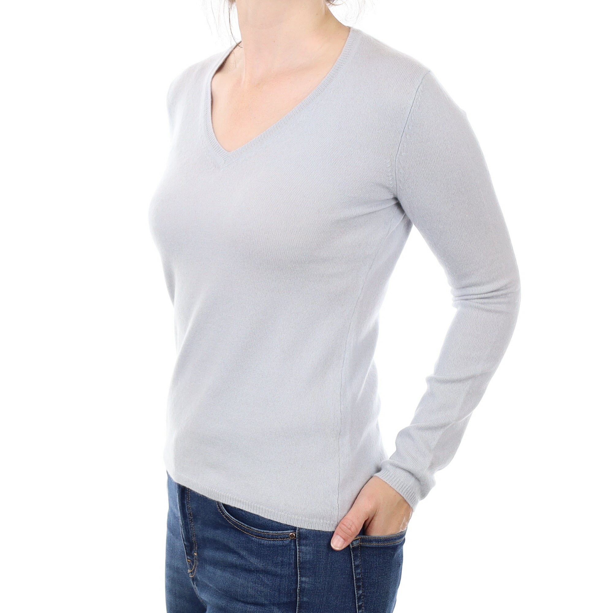 Dove Blue Cashmere V Neck Jumper Small