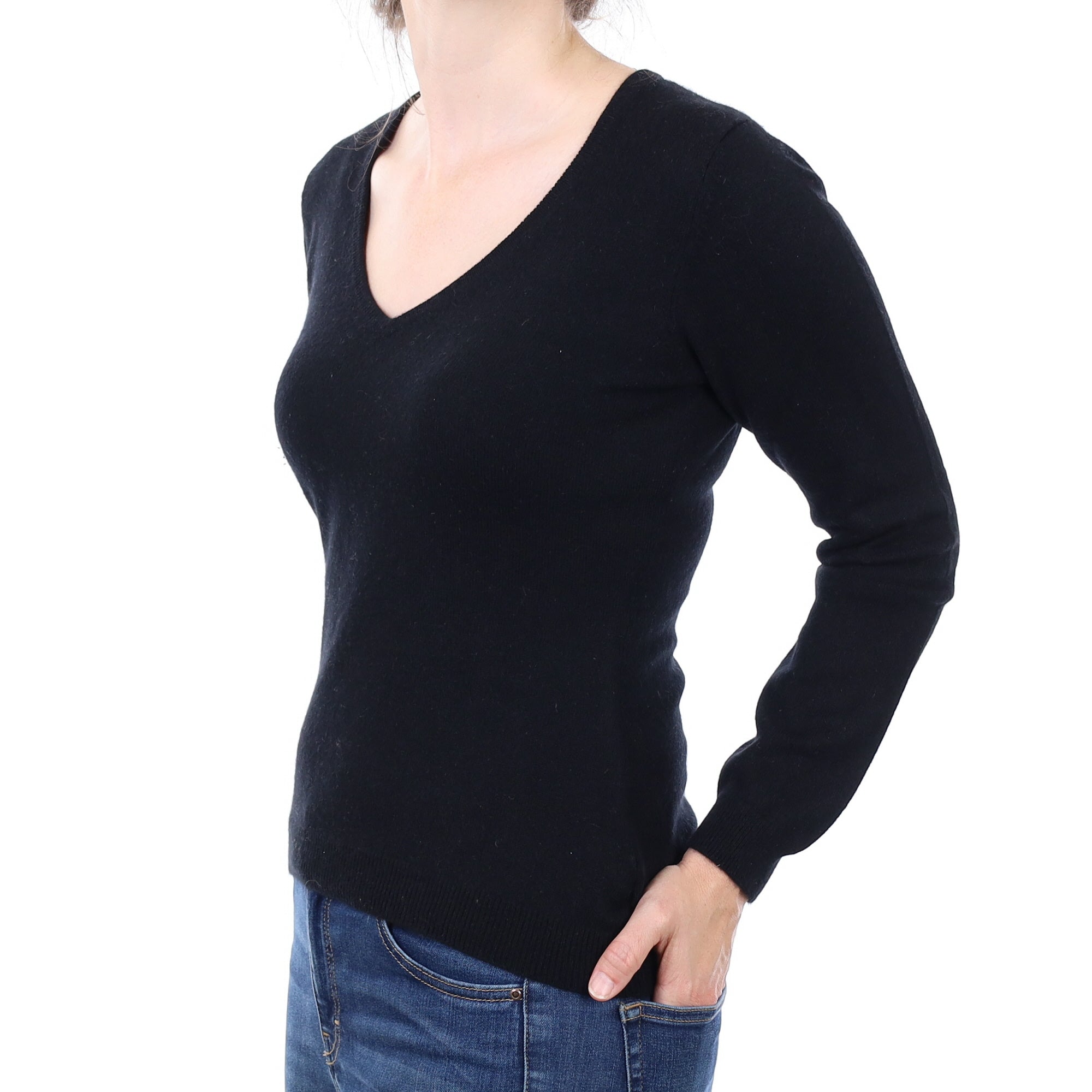 Black Cashmere V Neck Jumper Small