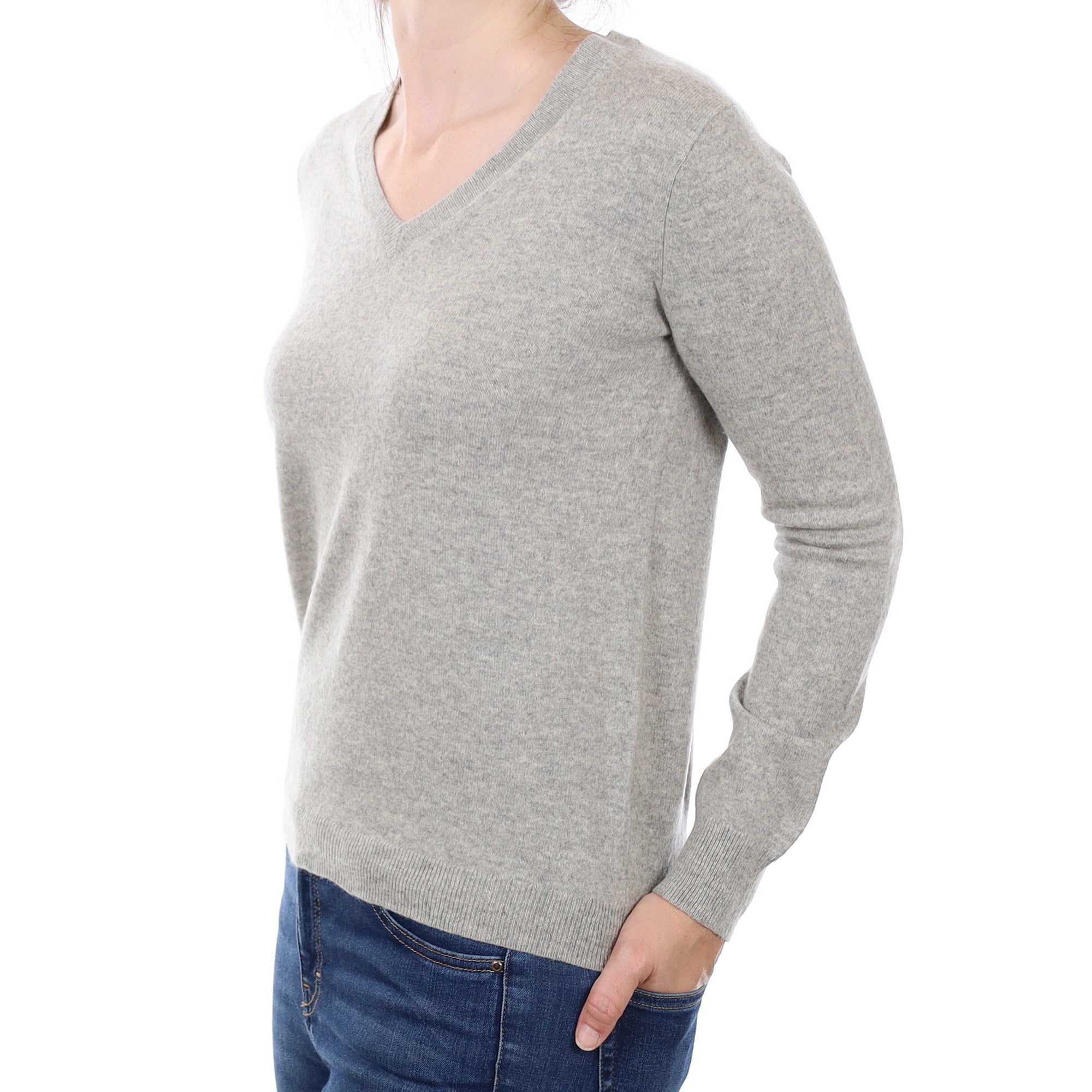 Smoke Grey Cashmere V Neck Jumper Small