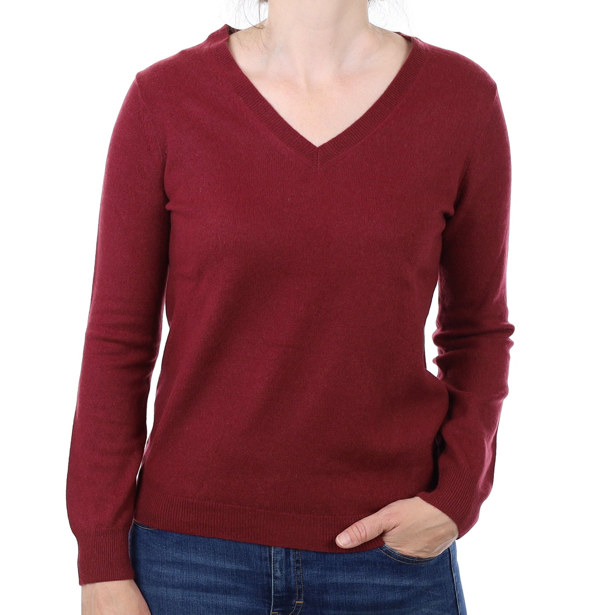 Maroon Red Cashmere V Neck Jumper Small
