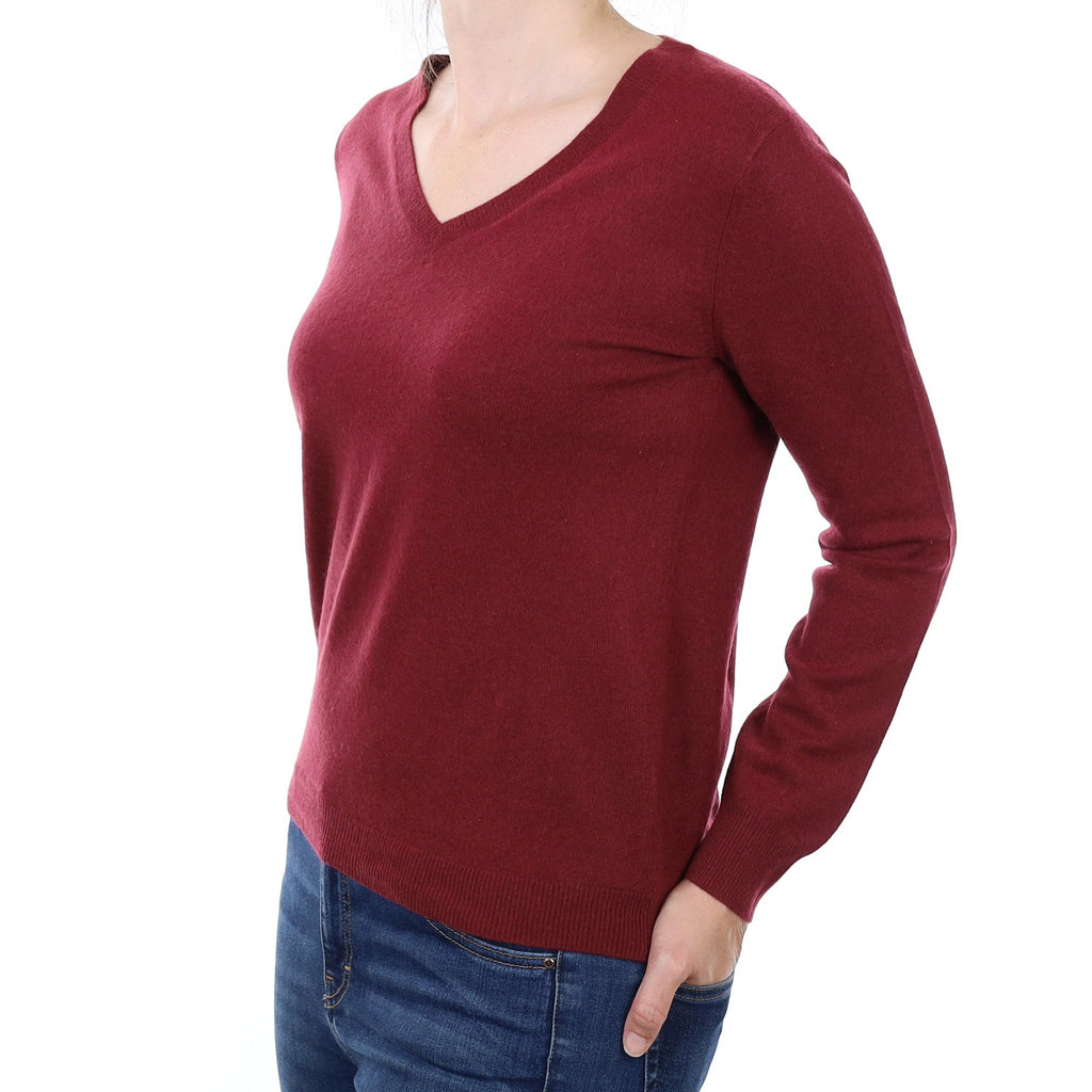 Maroon Red Cashmere V Neck Jumper Small