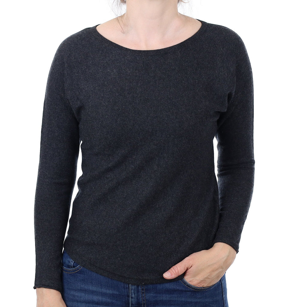 Graphite Grey Cashmere Batwing Crew Neck Jumper Small