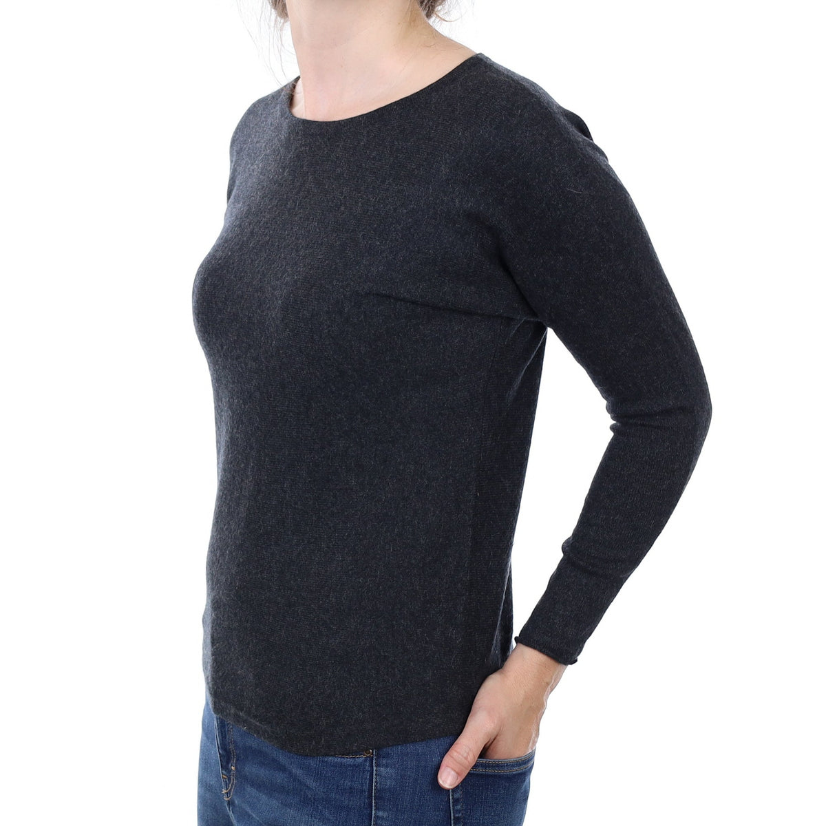 Graphite Grey Cashmere Batwing Crew Neck Jumper Small