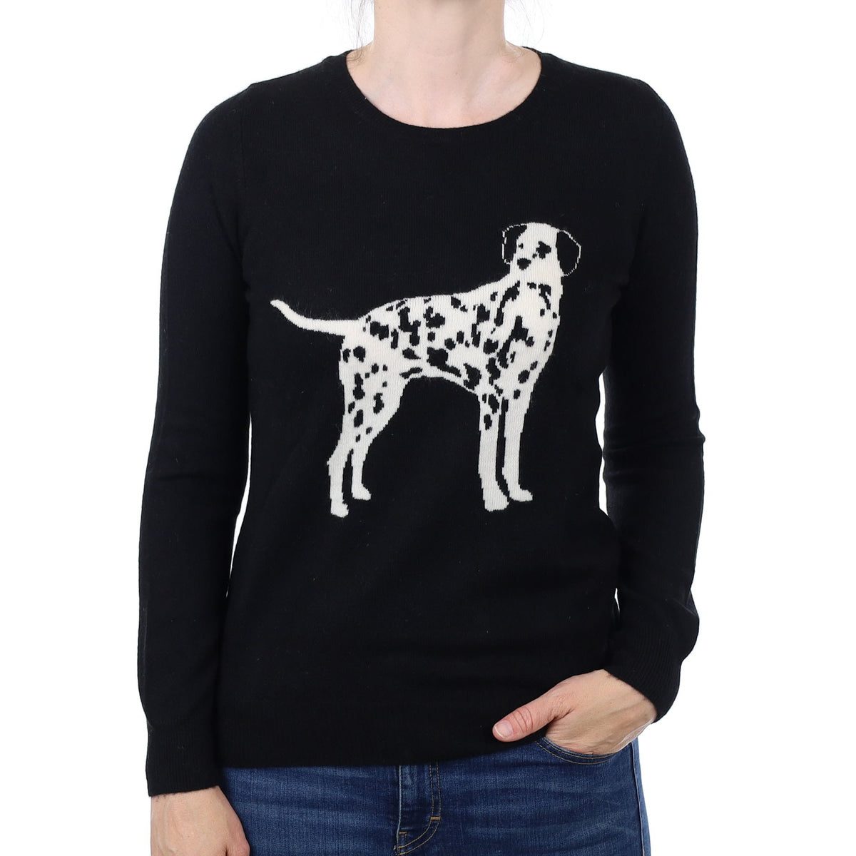 Black Dalmatian Cashmere Crew Neck Jumper Small