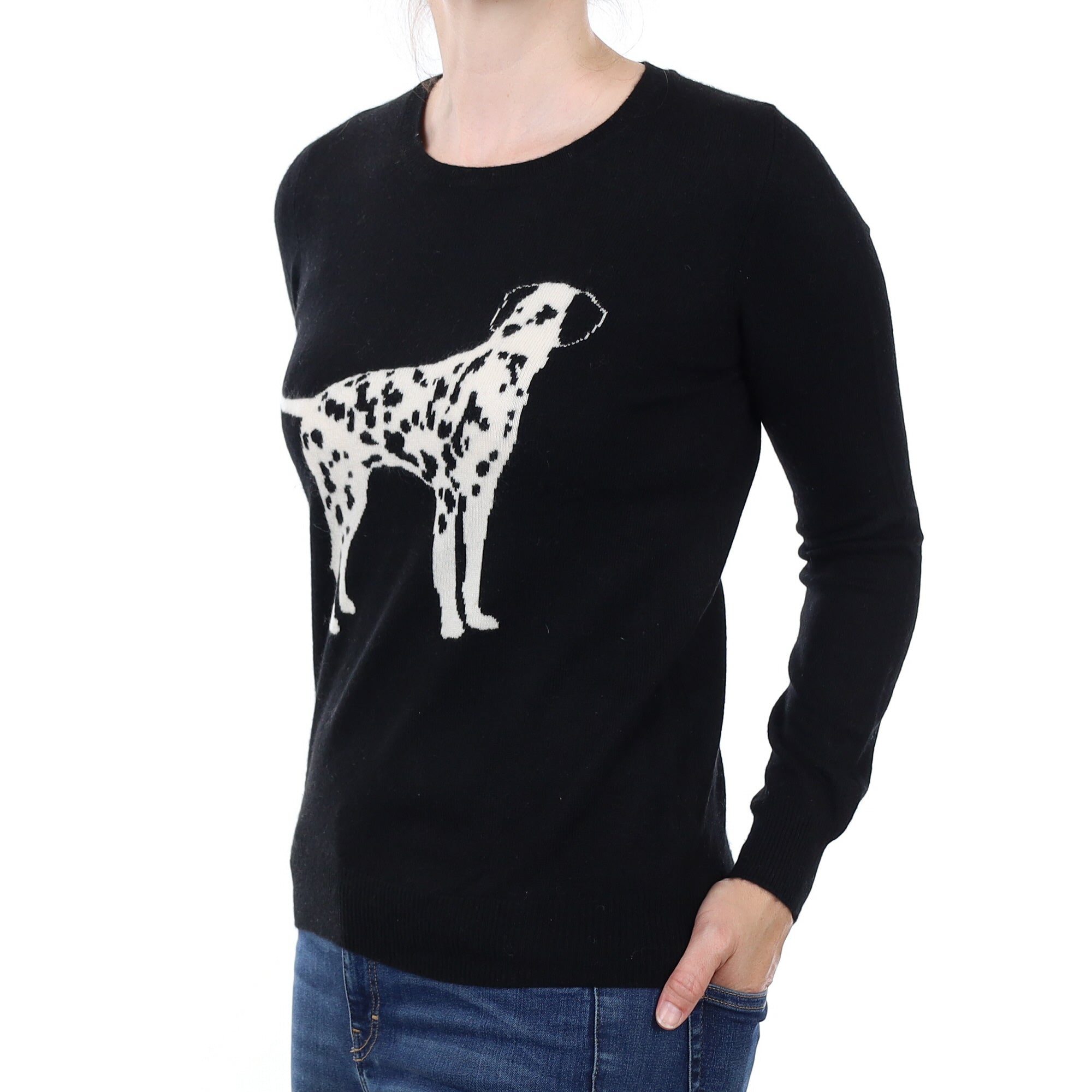 Black Dalmatian Cashmere Crew Neck Jumper Small