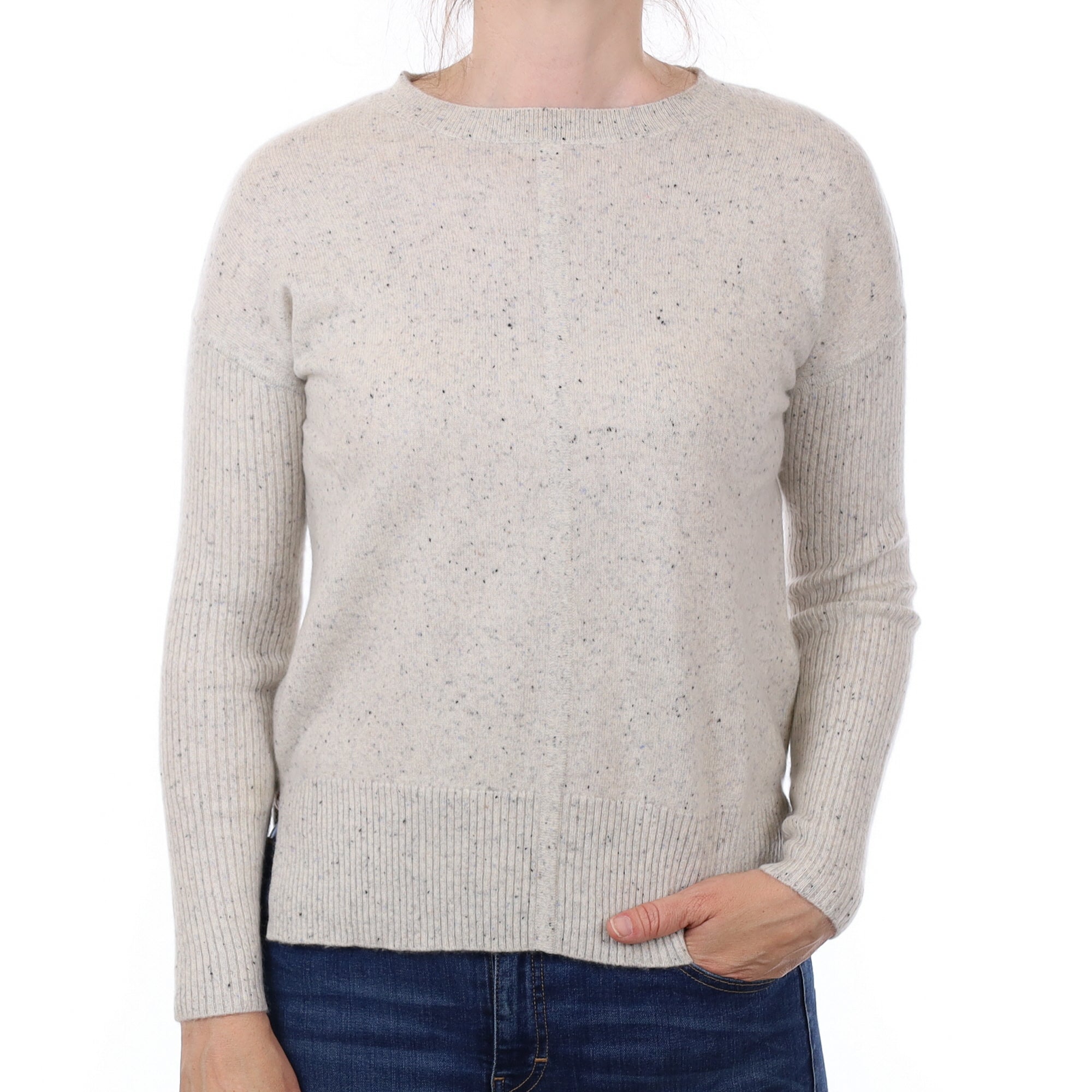 Frost Grey Fleck Cashmere Crew Neck Jumper Small