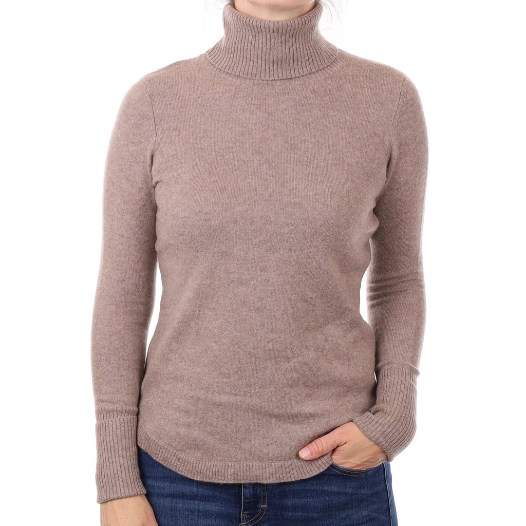 Mink Scooped Hem Cashmere Polo Neck Jumper Small
