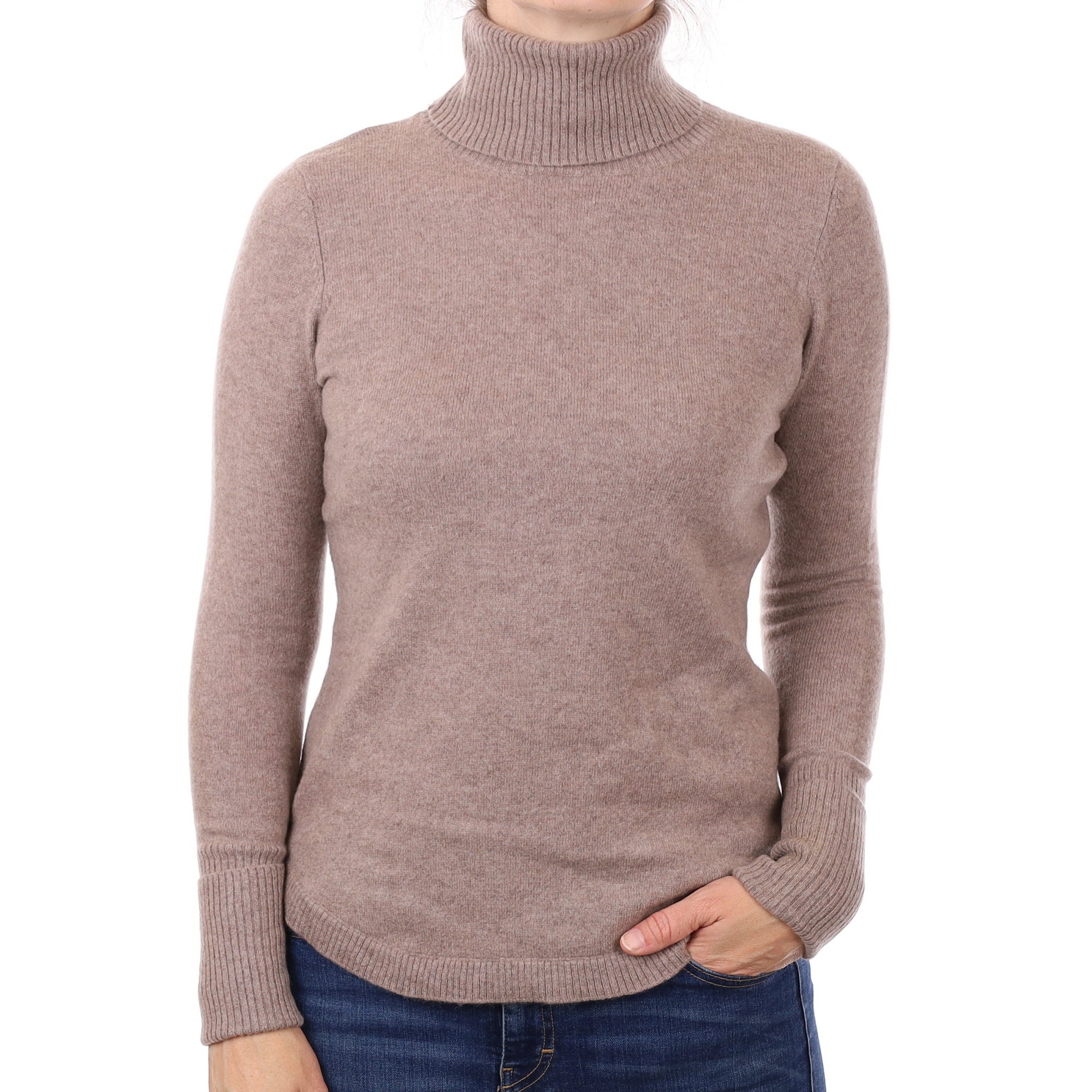 Mink Scooped Hem Cashmere Polo Neck Jumper Small