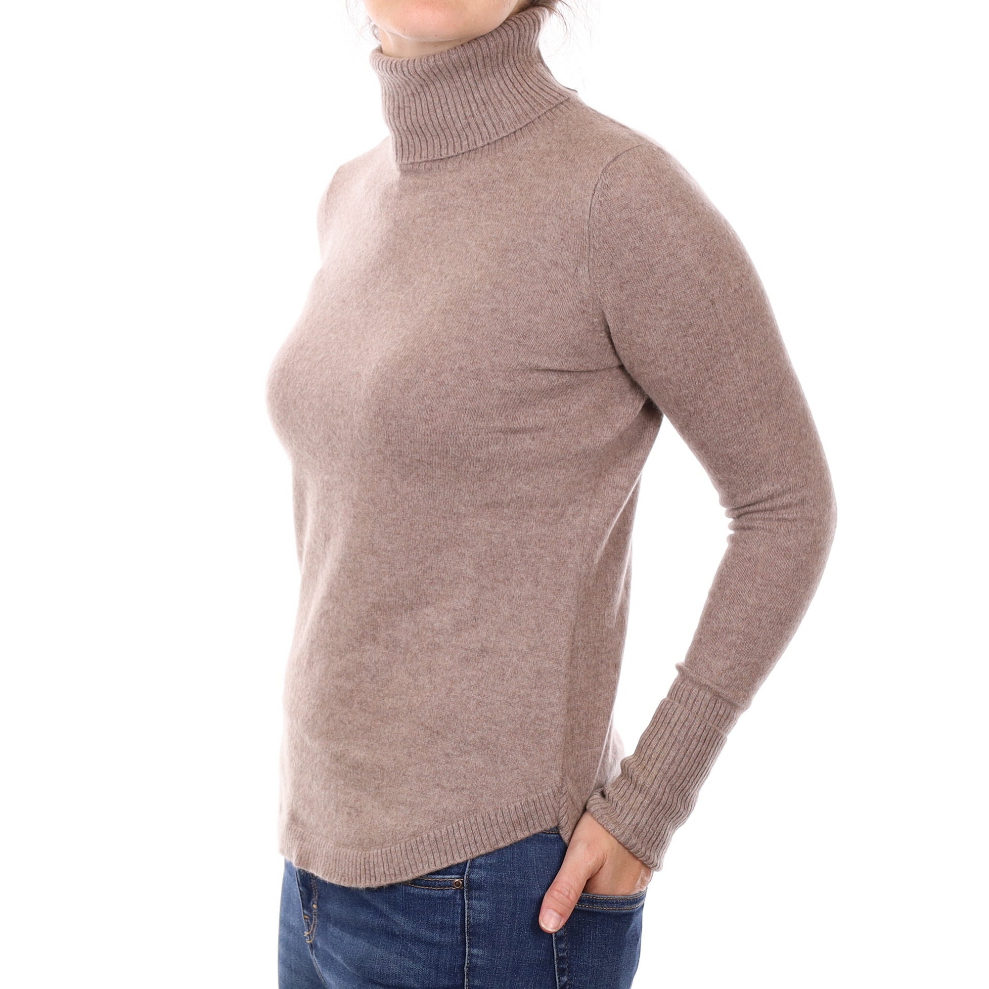 Mink Scooped Hem Cashmere Polo Neck Jumper Small