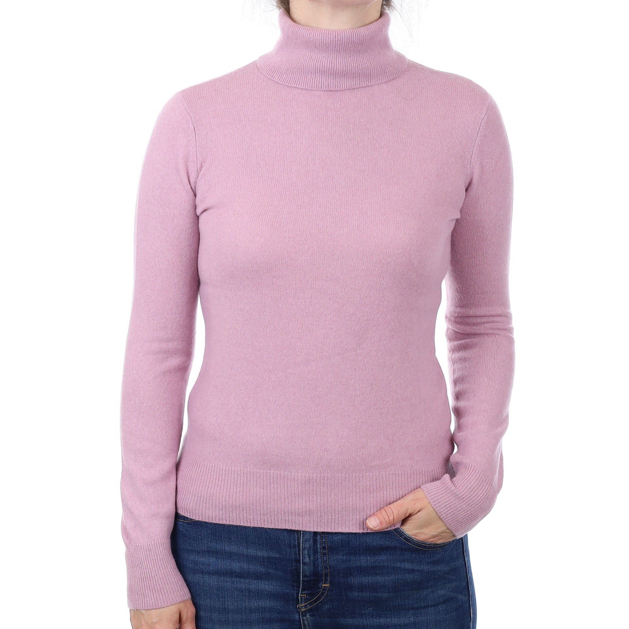 Mauve Purple Cashmere Polo Neck Jumper Small