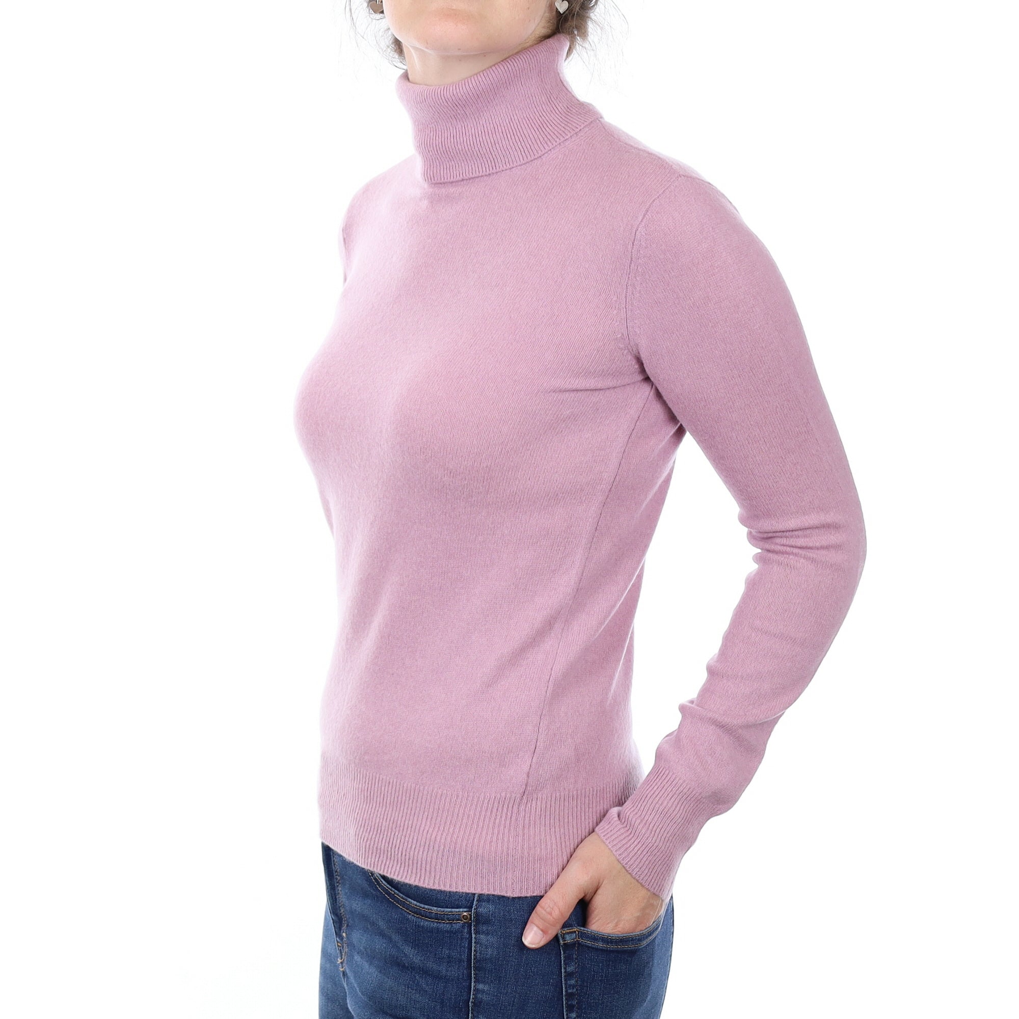 Mauve Purple Cashmere Polo Neck Jumper Small