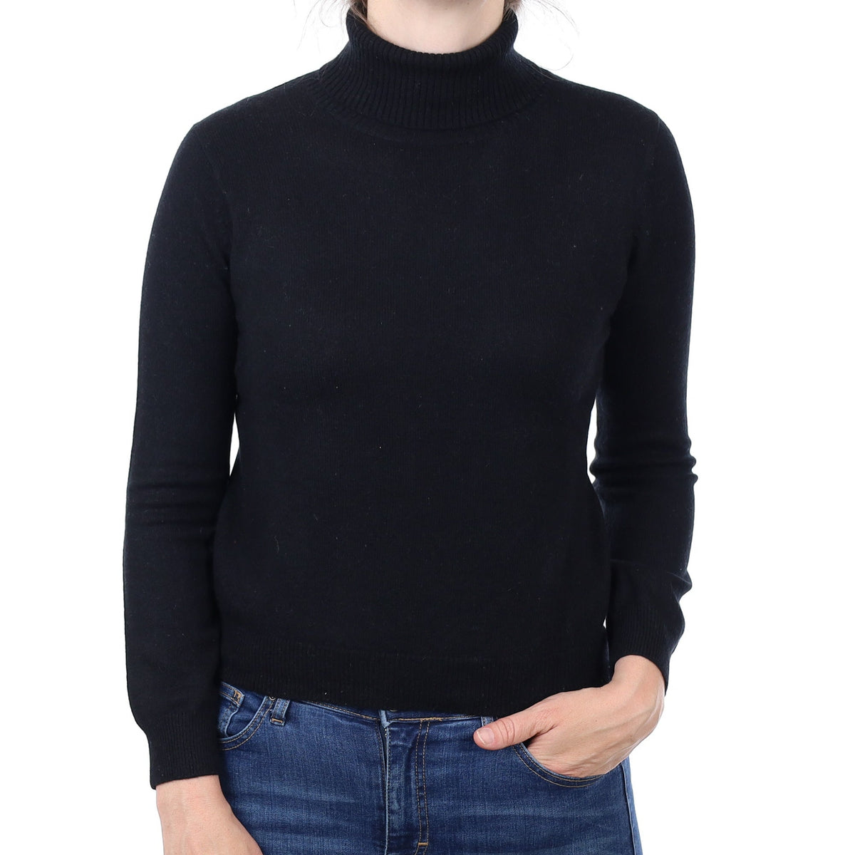 Black Cashmere Polo Neck Jumper Small