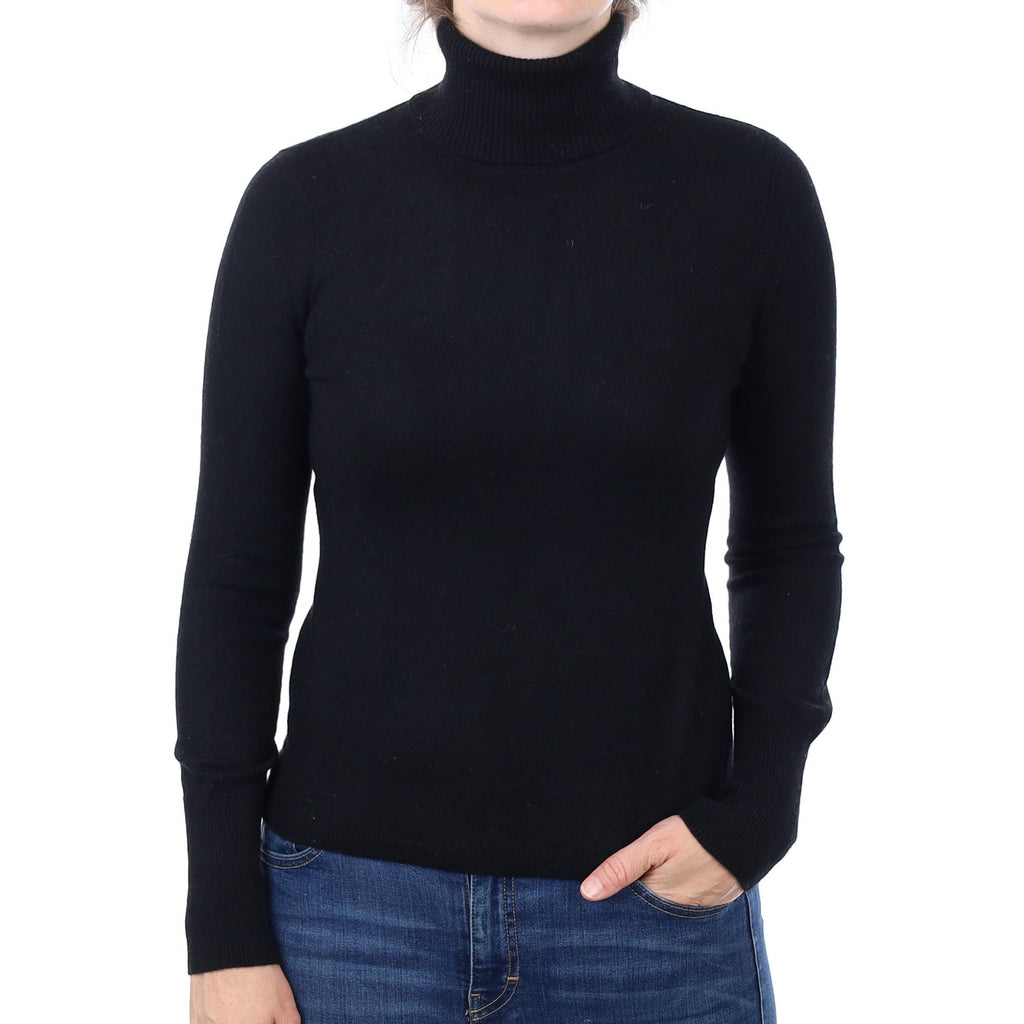 Black Cashmere Polo Neck Jumper Small