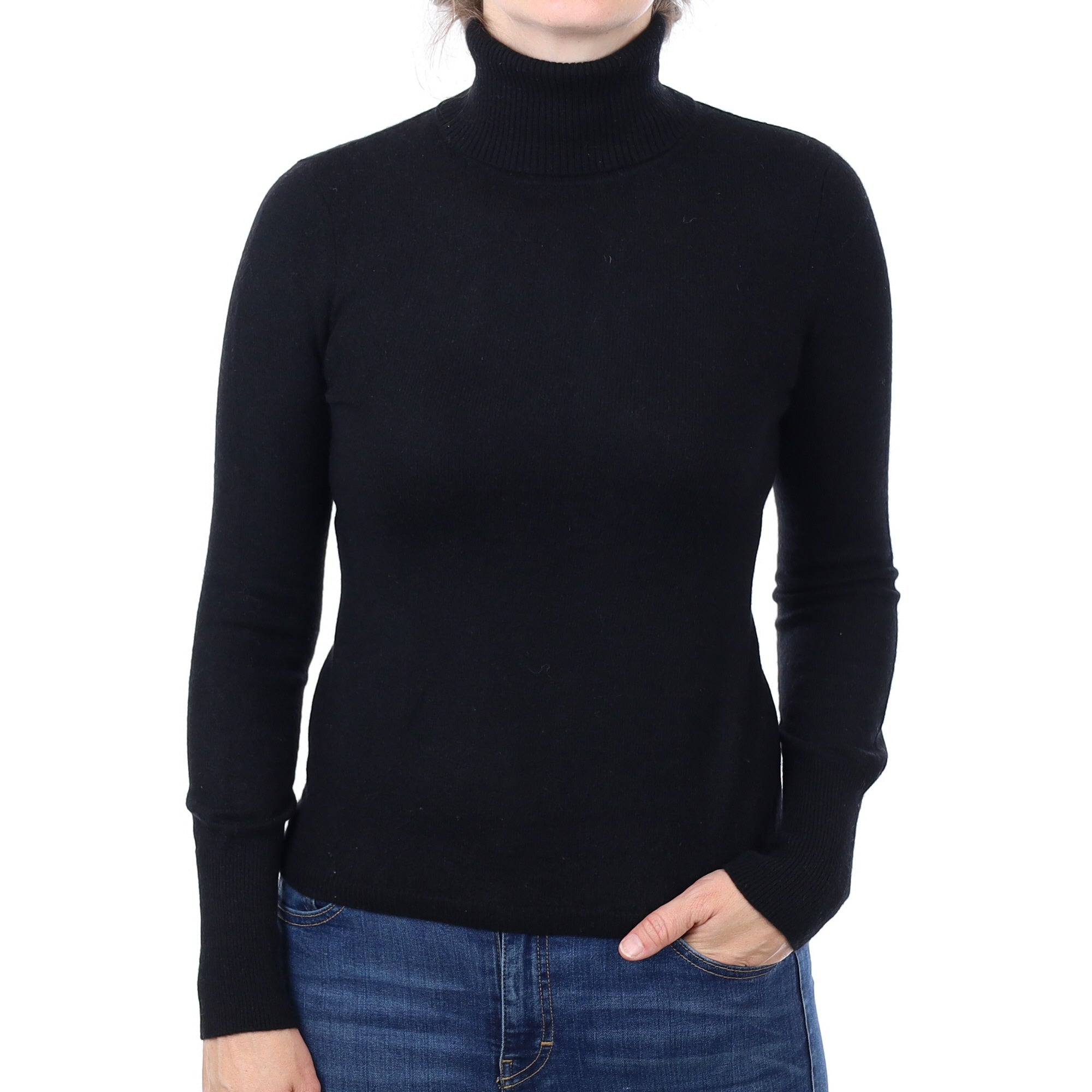Black Cashmere Polo Neck Jumper Small