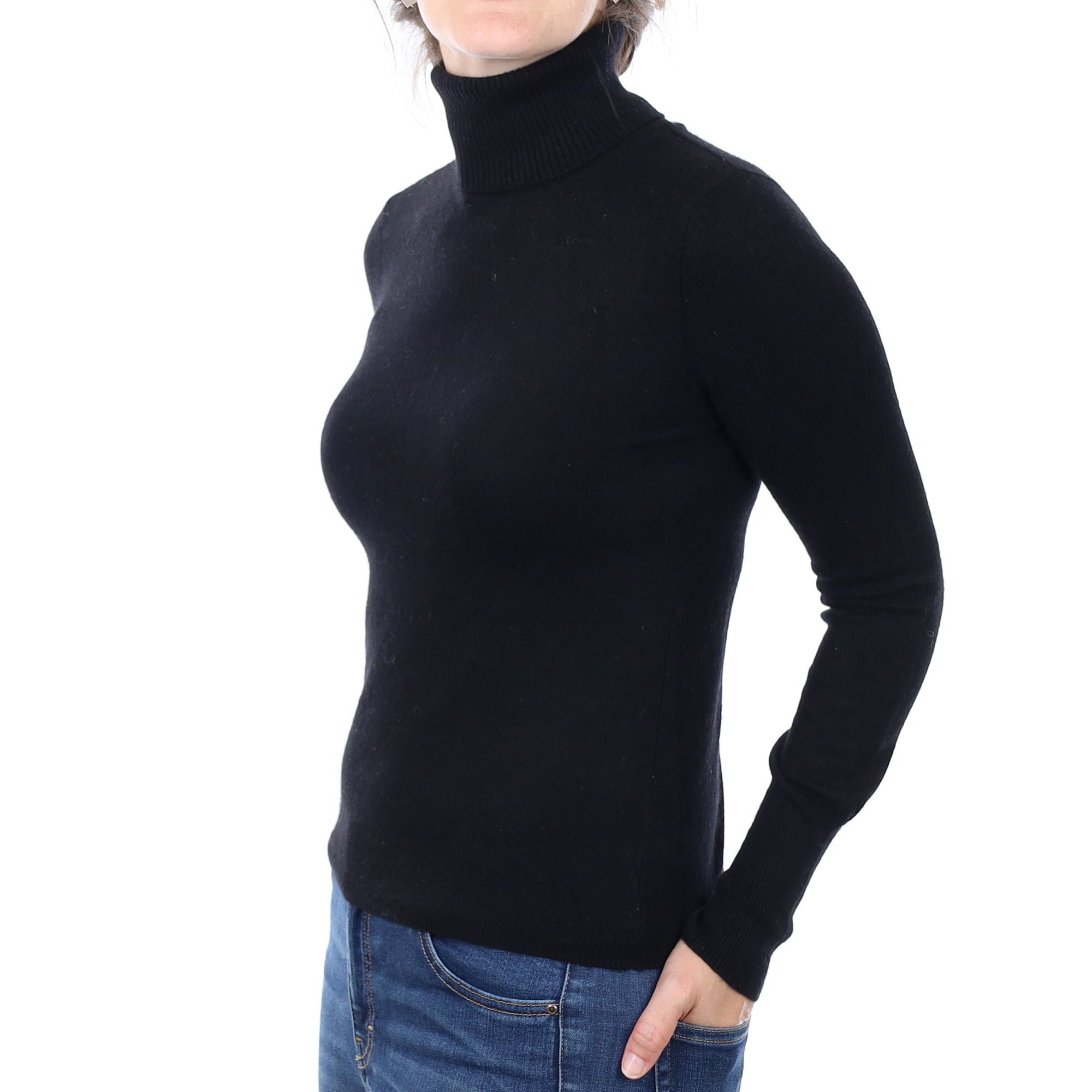 Black Cashmere Polo Neck Jumper Small