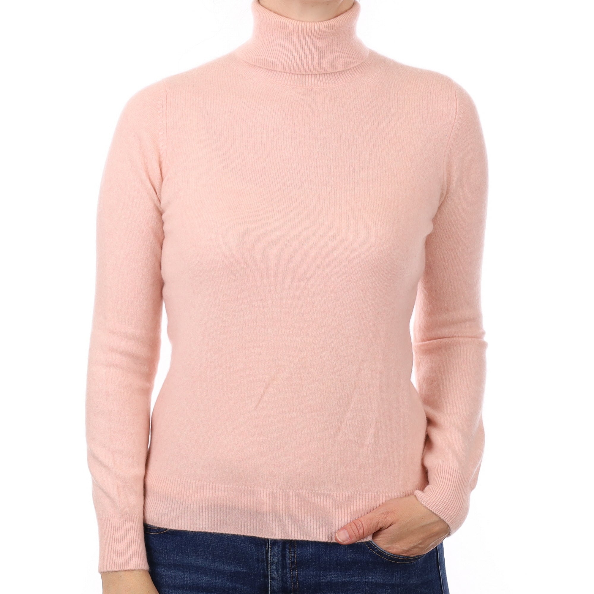 Shell Pink Cashmere Polo Neck Jumper Small