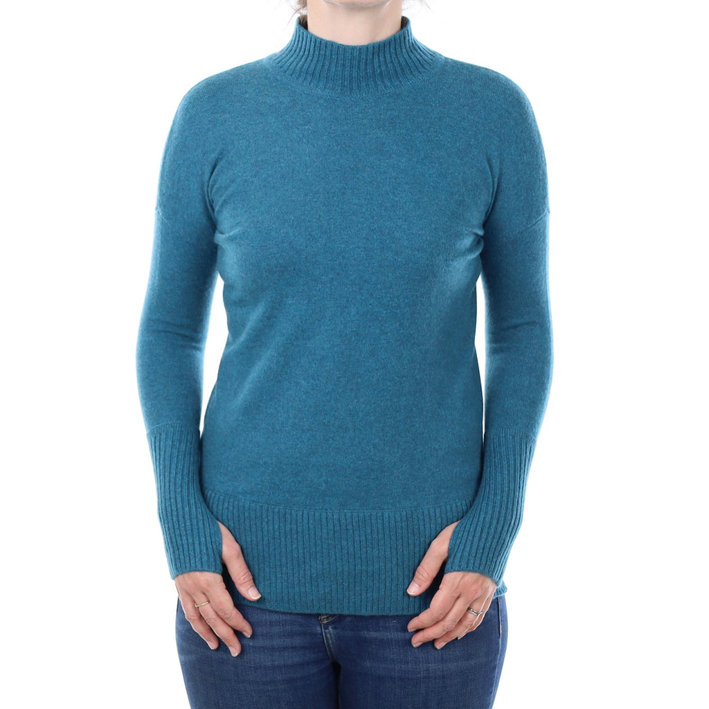 Teal Blue Cashmere Longline Turtleneck Jumper Small