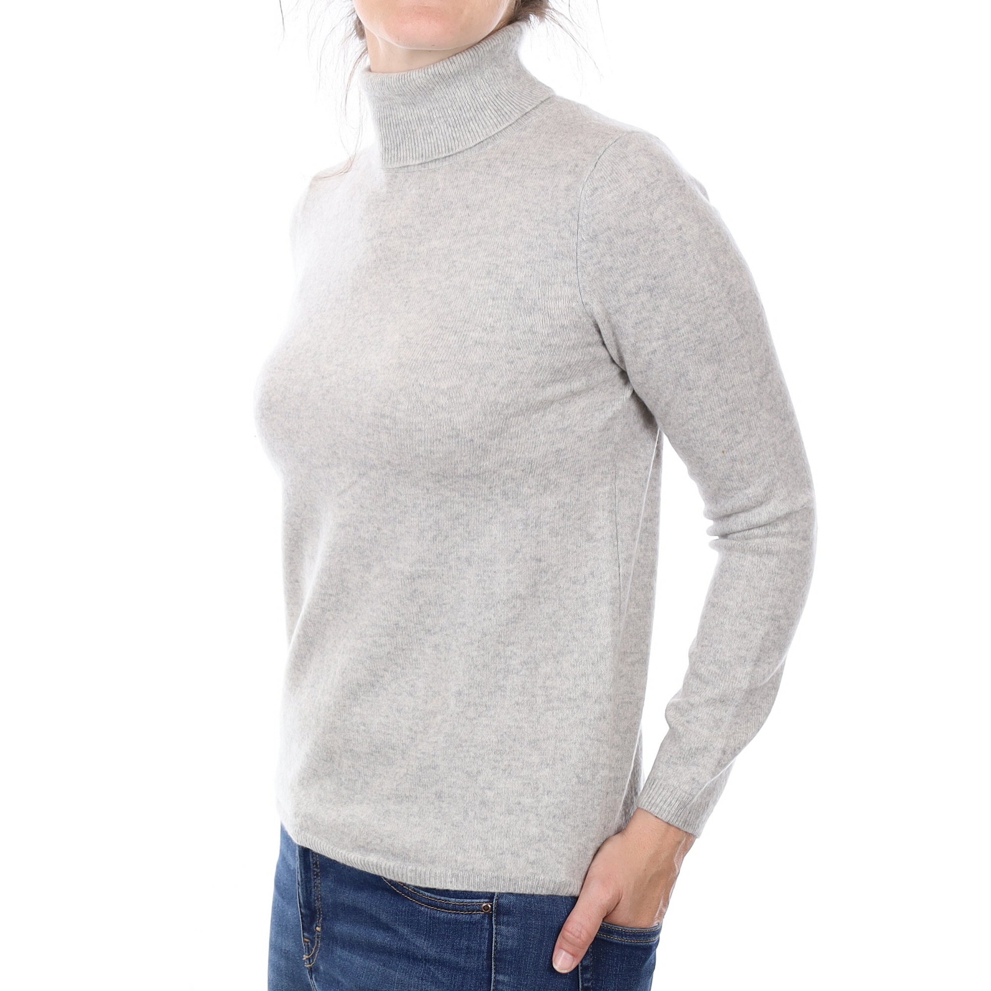 Smoke Grey Cashmere Polo Neck Jumper Small