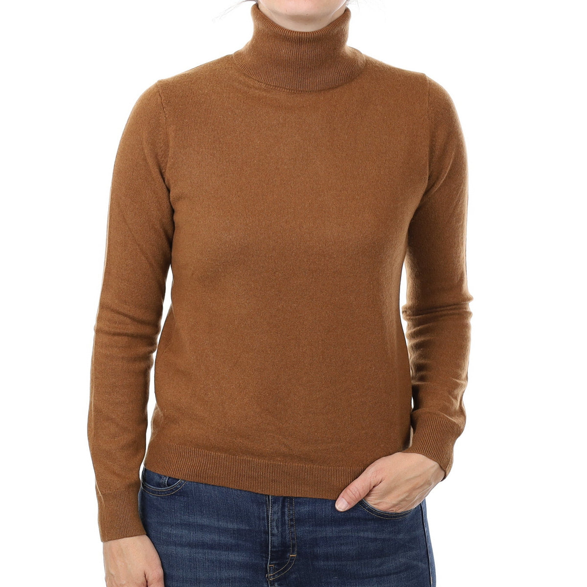 Chestnut Brown Cashmere Polo Neck Jumper Small