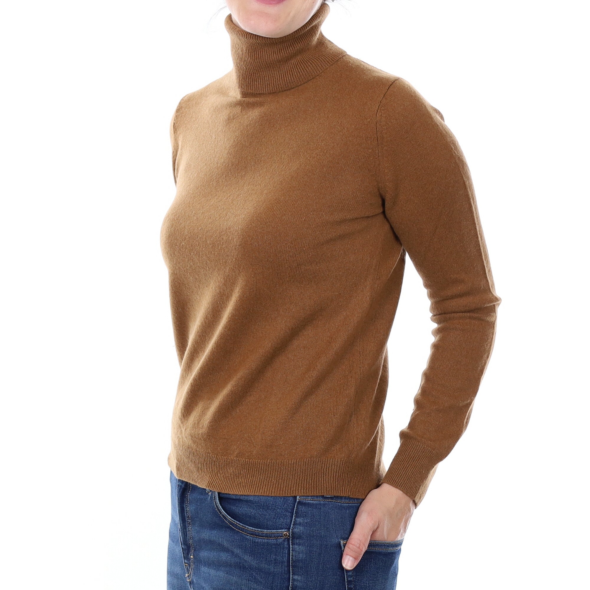 Chestnut Brown Cashmere Polo Neck Jumper Small