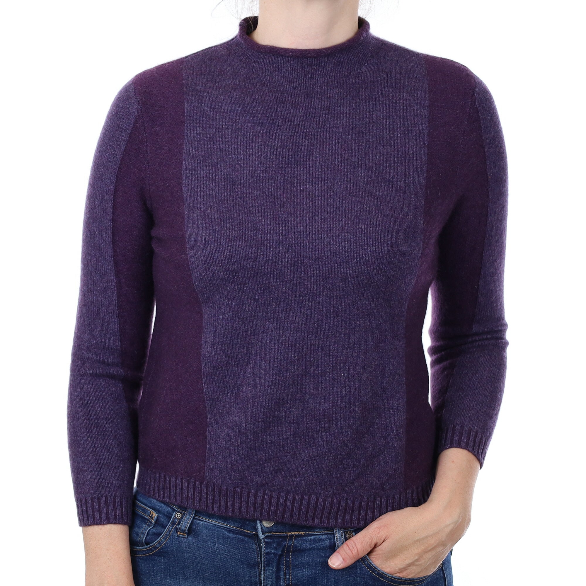 Two Tone Purple Cashmere Turtle Neck Jumper Small