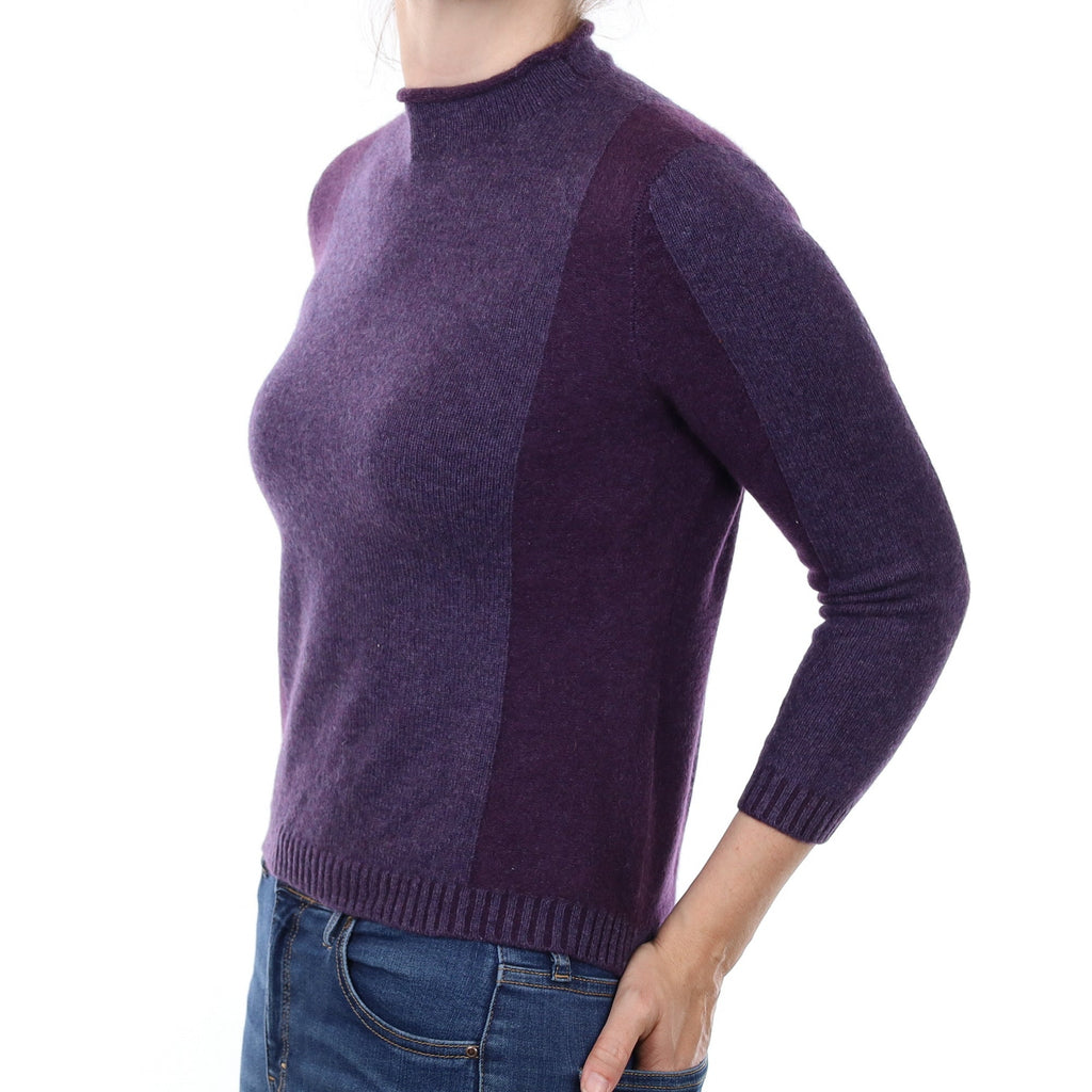 Two Tone Purple Cashmere Turtle Neck Jumper Small