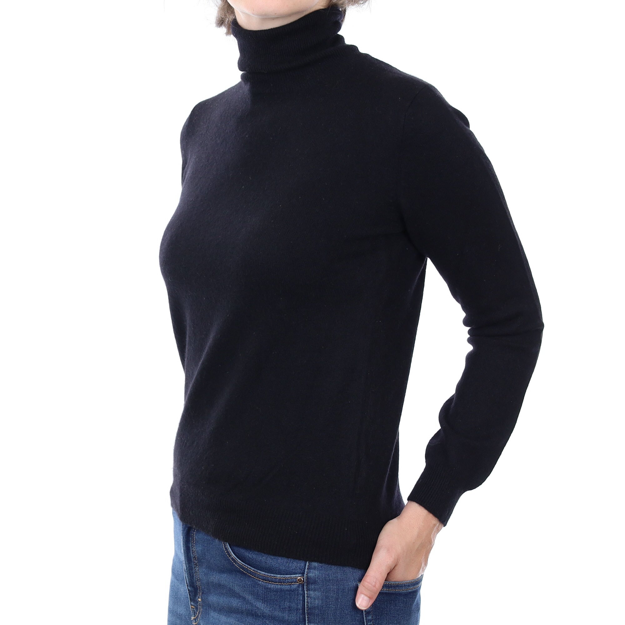Black Cashmere Polo Neck Jumper Small