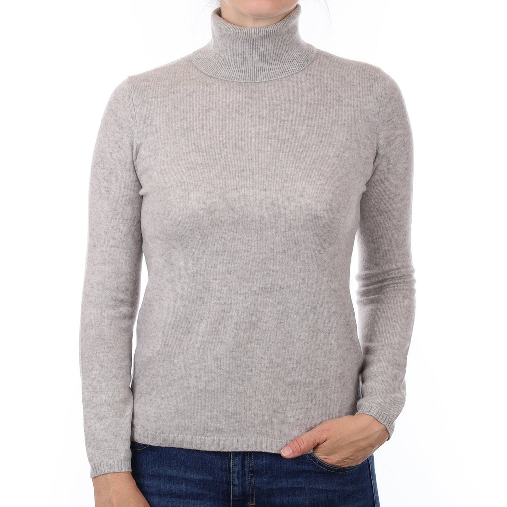 Mist Grey Cashmere Polo Neck Jumper Small