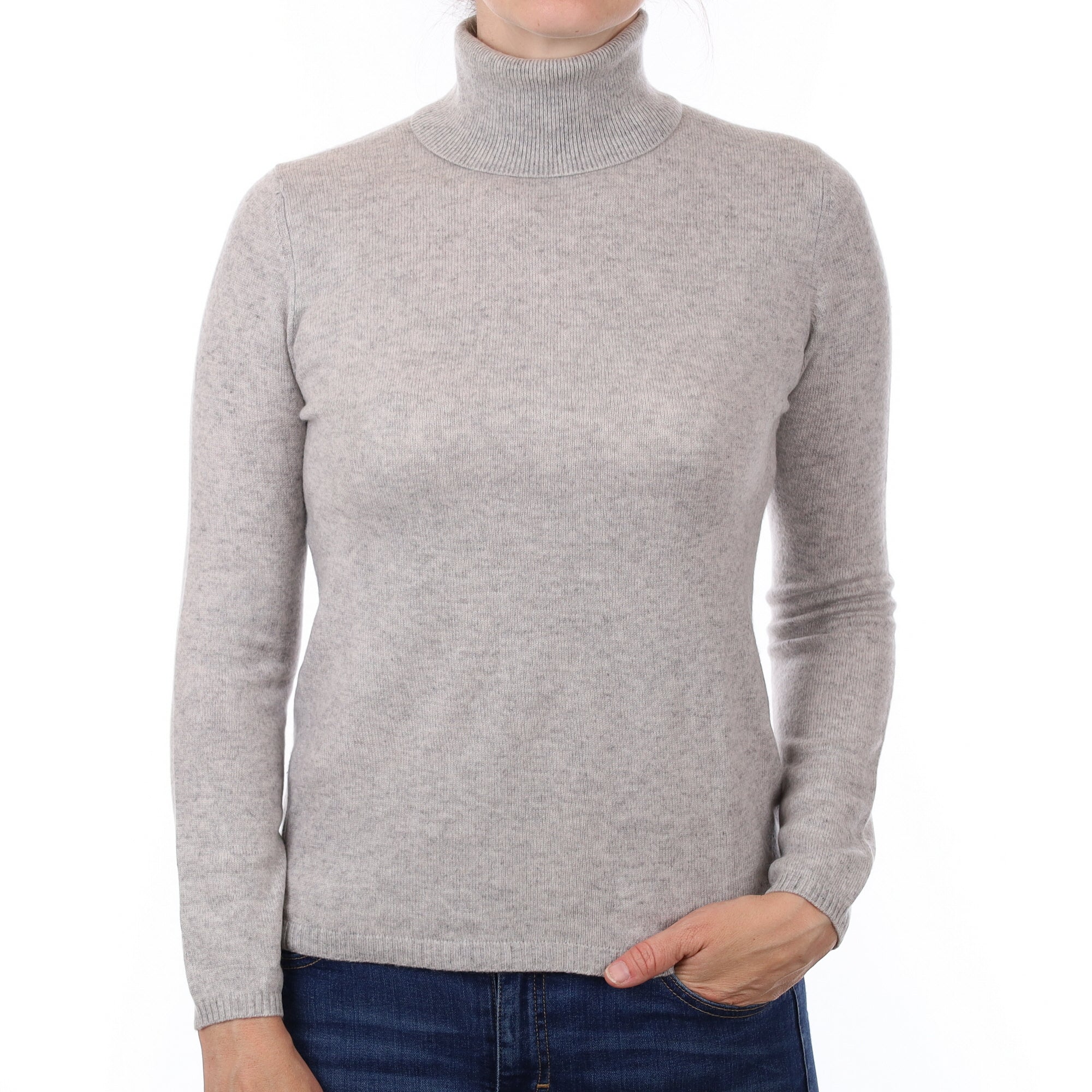 Mist Grey Cashmere Polo Neck Jumper Small