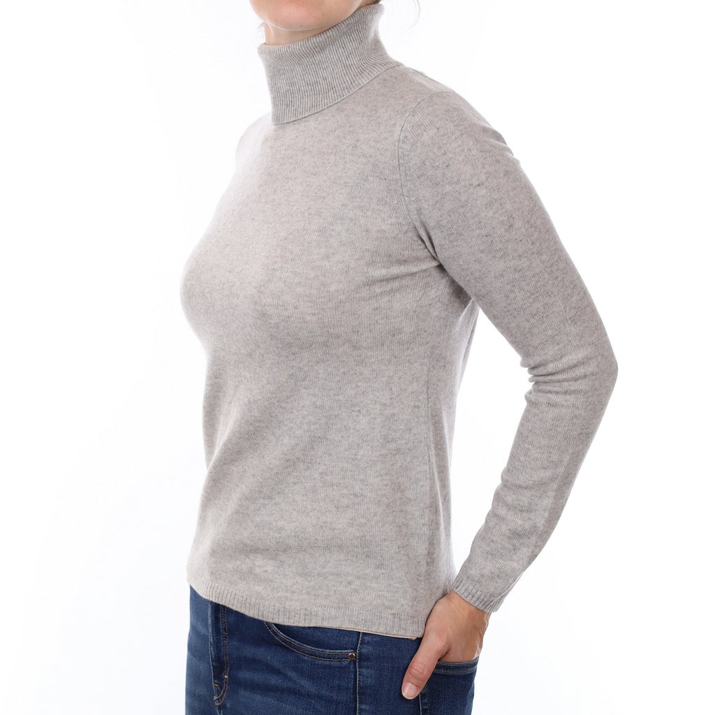 Mist Grey Cashmere Polo Neck Jumper Small