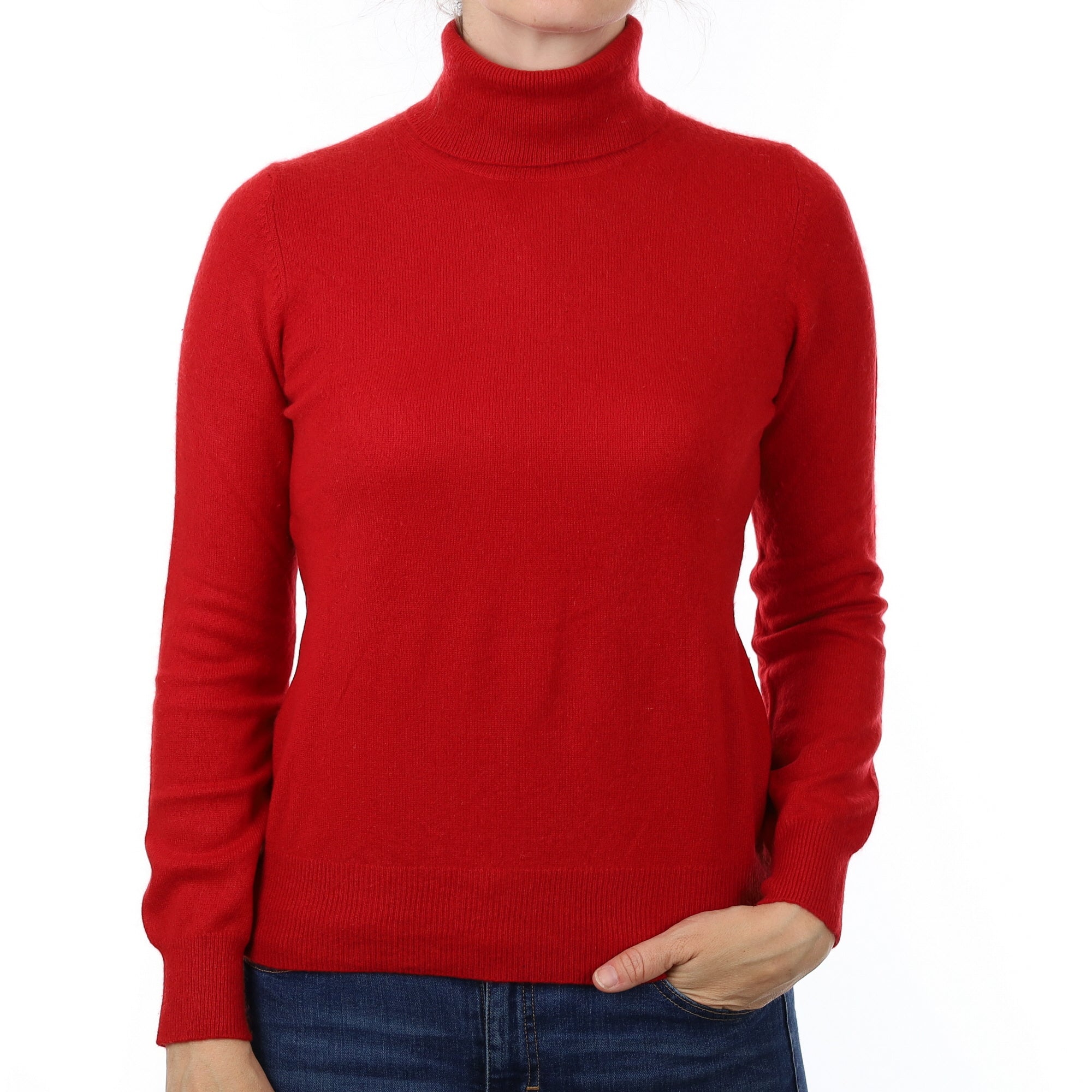 Post Box Red Cashmere Polo Neck Jumper Small