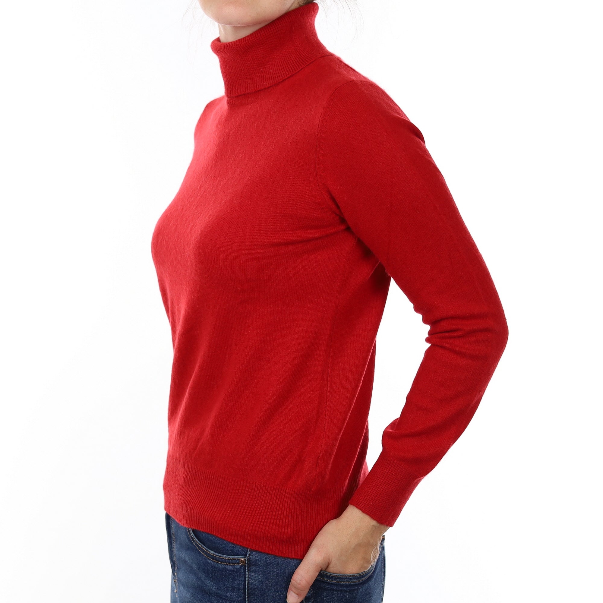 Post Box Red Cashmere Polo Neck Jumper Small