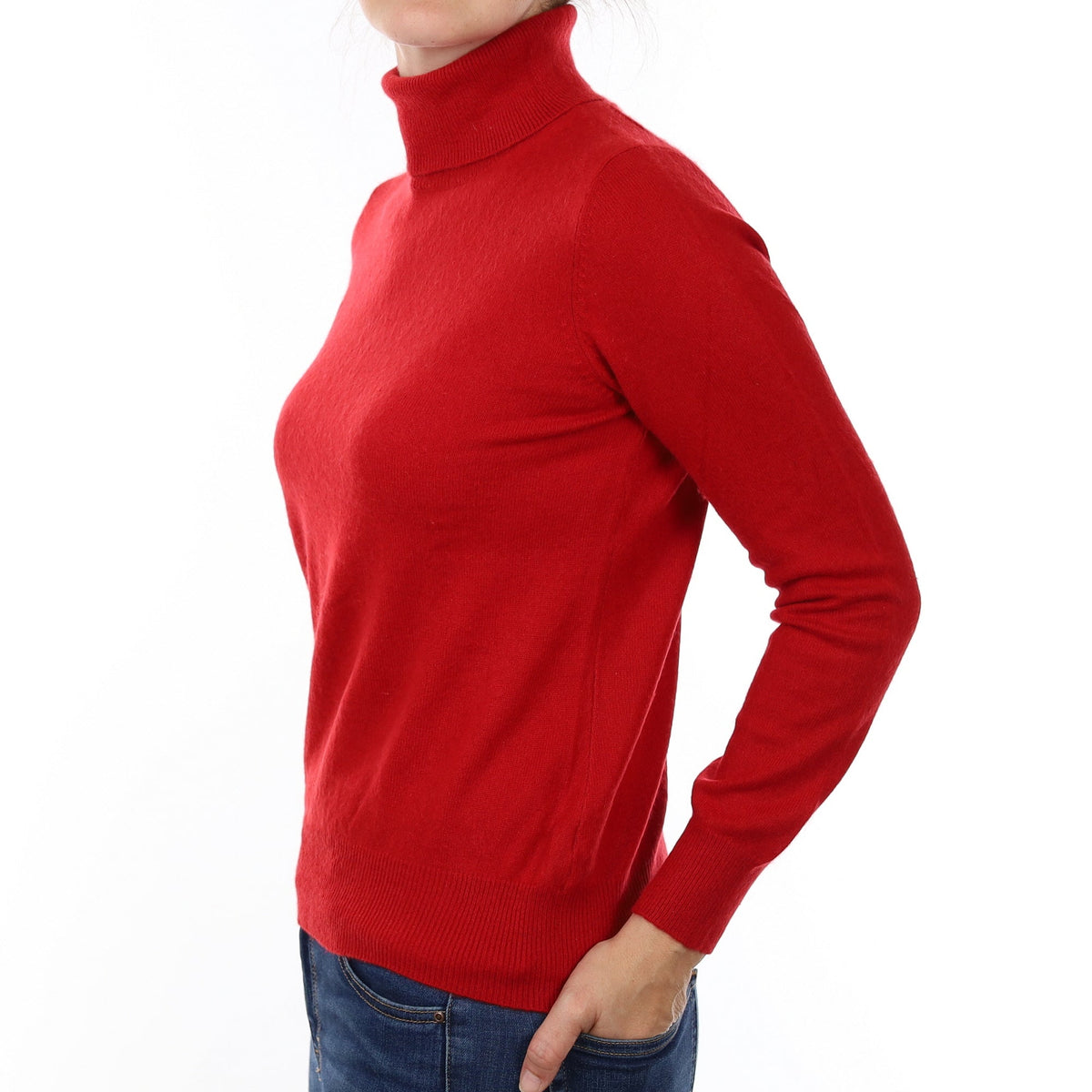 Post Box Red Cashmere Polo Neck Jumper Small