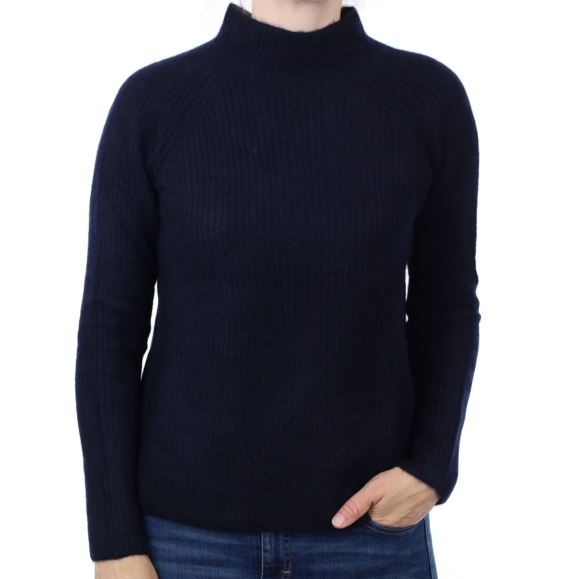 Vince Navy Rib Cashmere Boxy Turtleneck Jumper Small