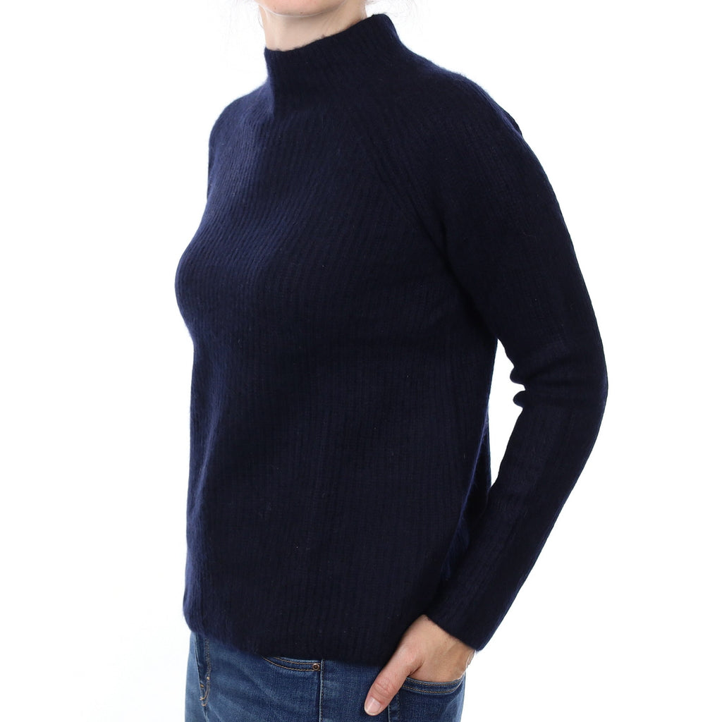Vince Navy Rib Cashmere Boxy Turtleneck Jumper Small
