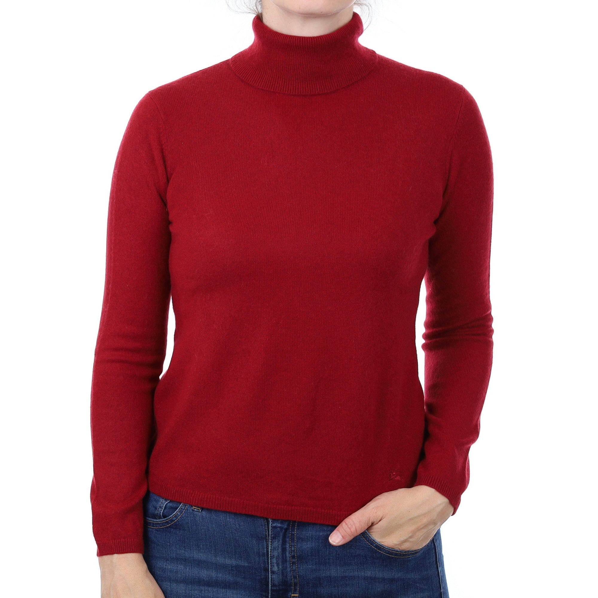 Burberry Burgundy Red Cashmere Polo Neck Jumper Small