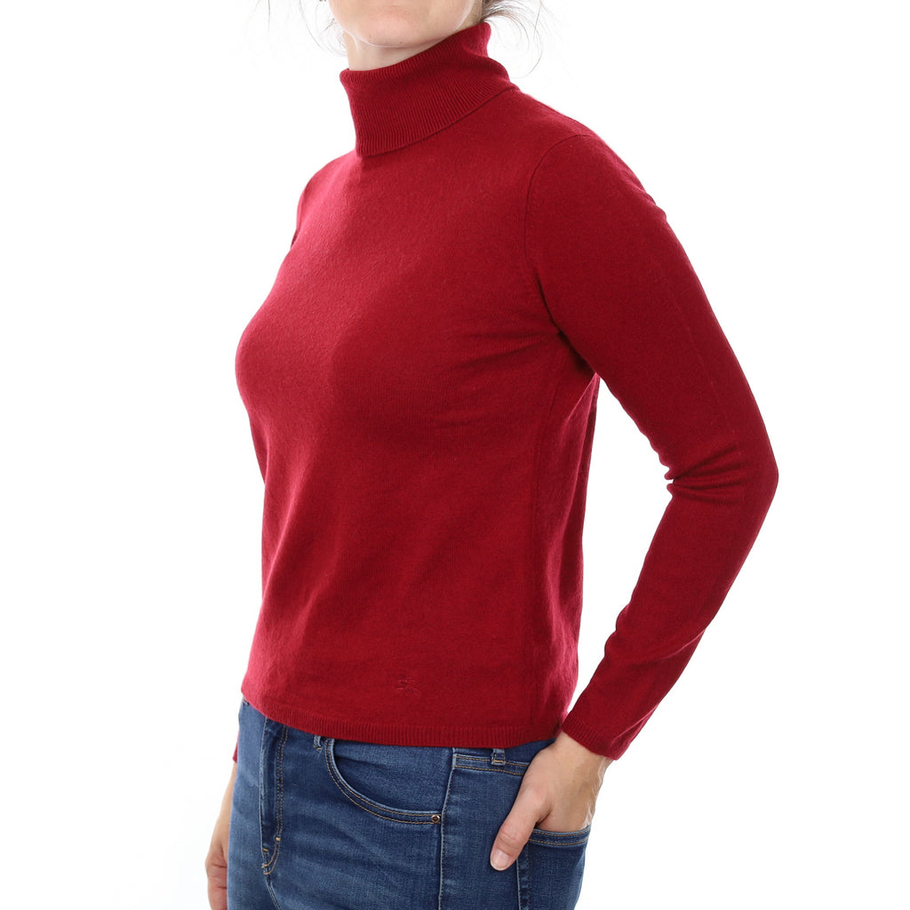 Burberry Burgundy Red Cashmere Polo Neck Jumper Small