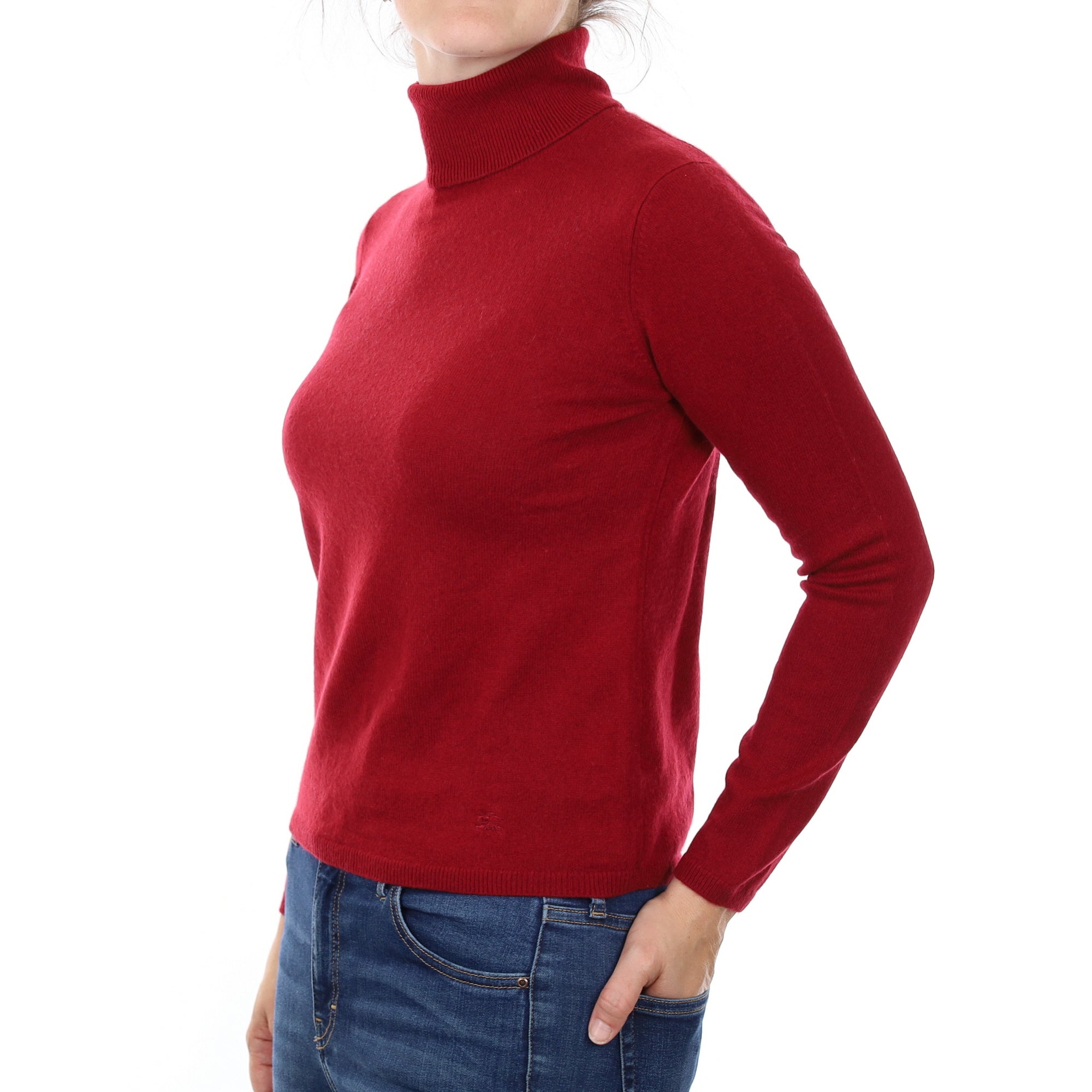 Burberry Burgundy Red Cashmere Polo Neck Jumper Small